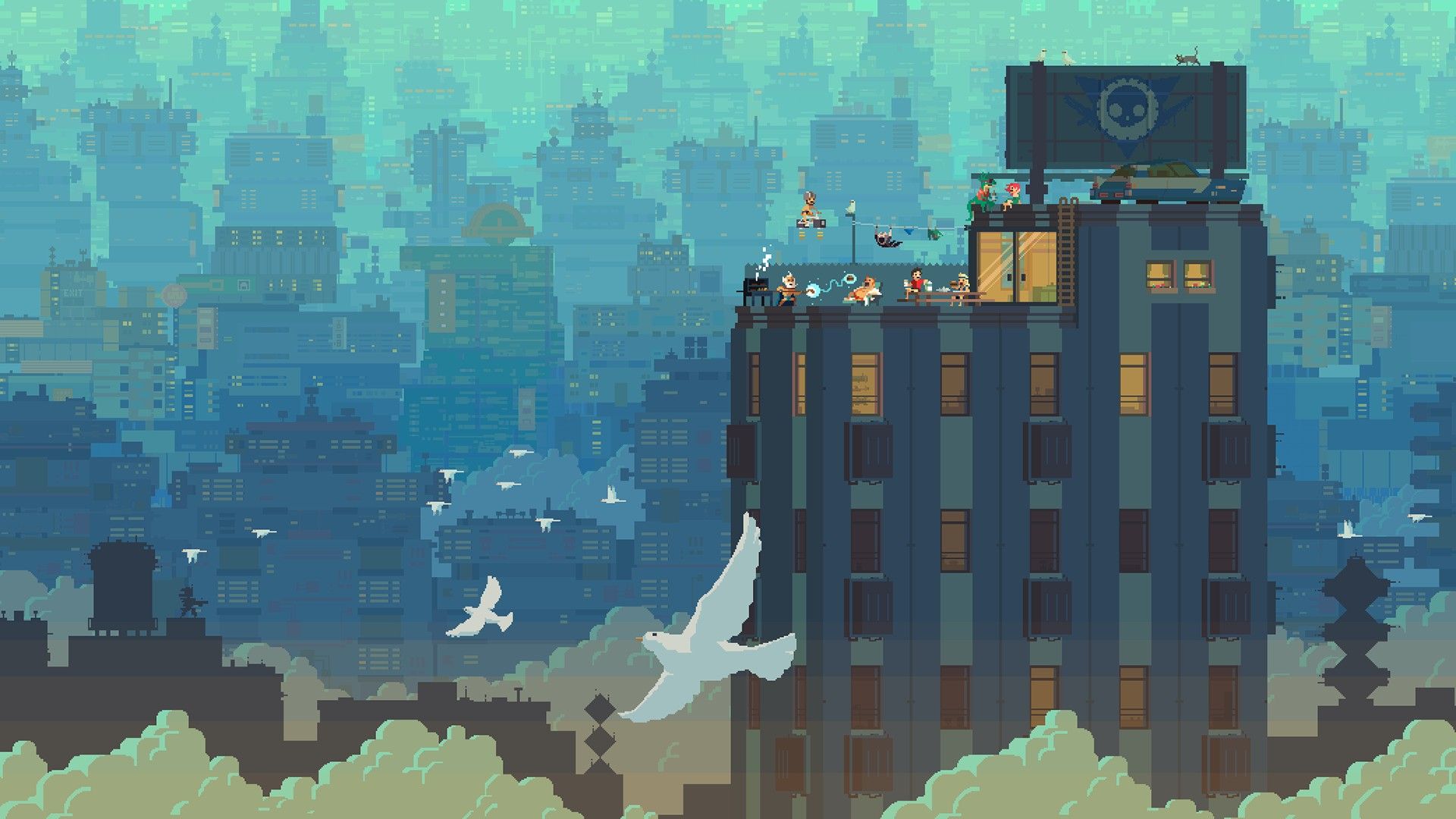 City Building Sunshine Pixel Art Wallpapers