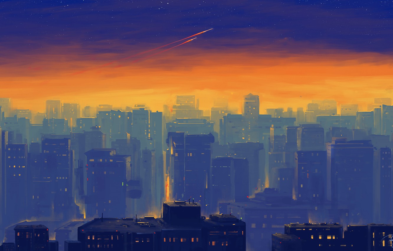 City Buildings Lights 8 Bit Wallpapers