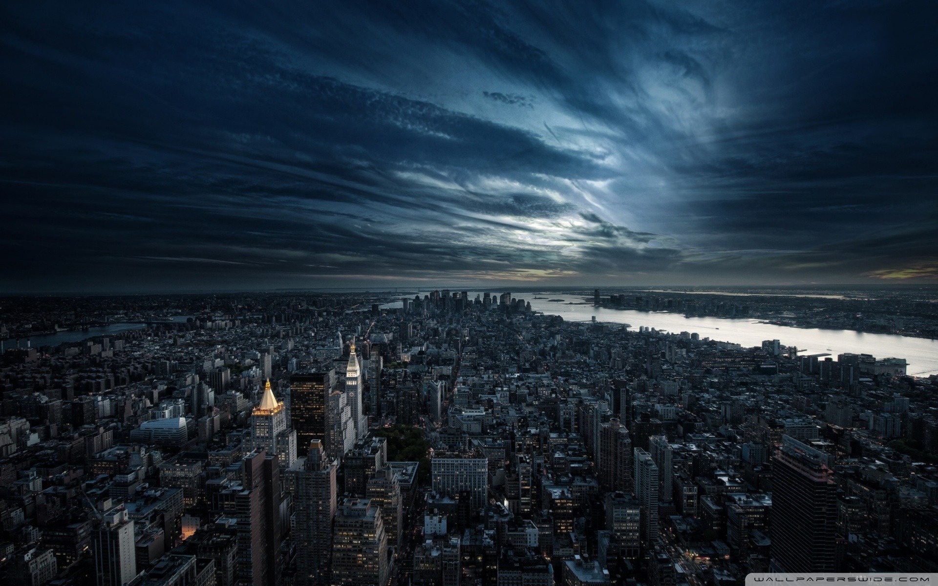 Cityscape Aerial View At Night Wallpapers