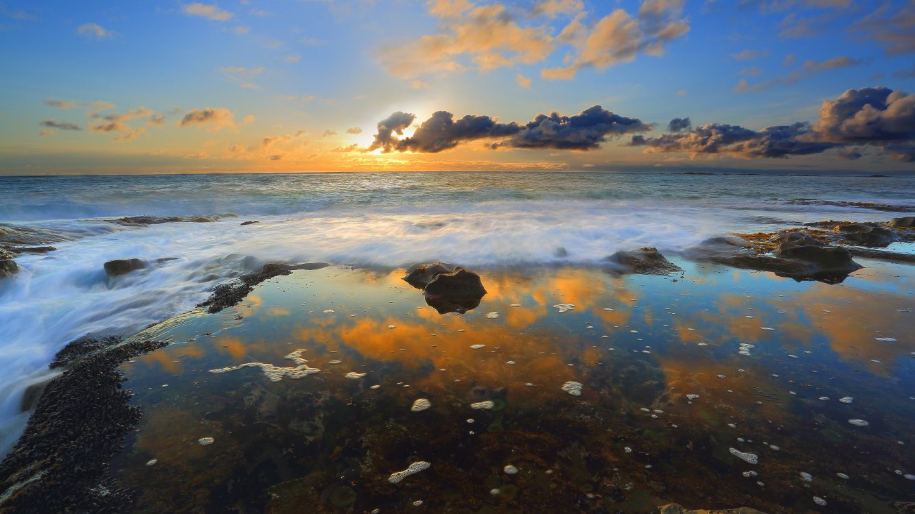 Cloudy Coastline Ocean Horizon Wallpapers