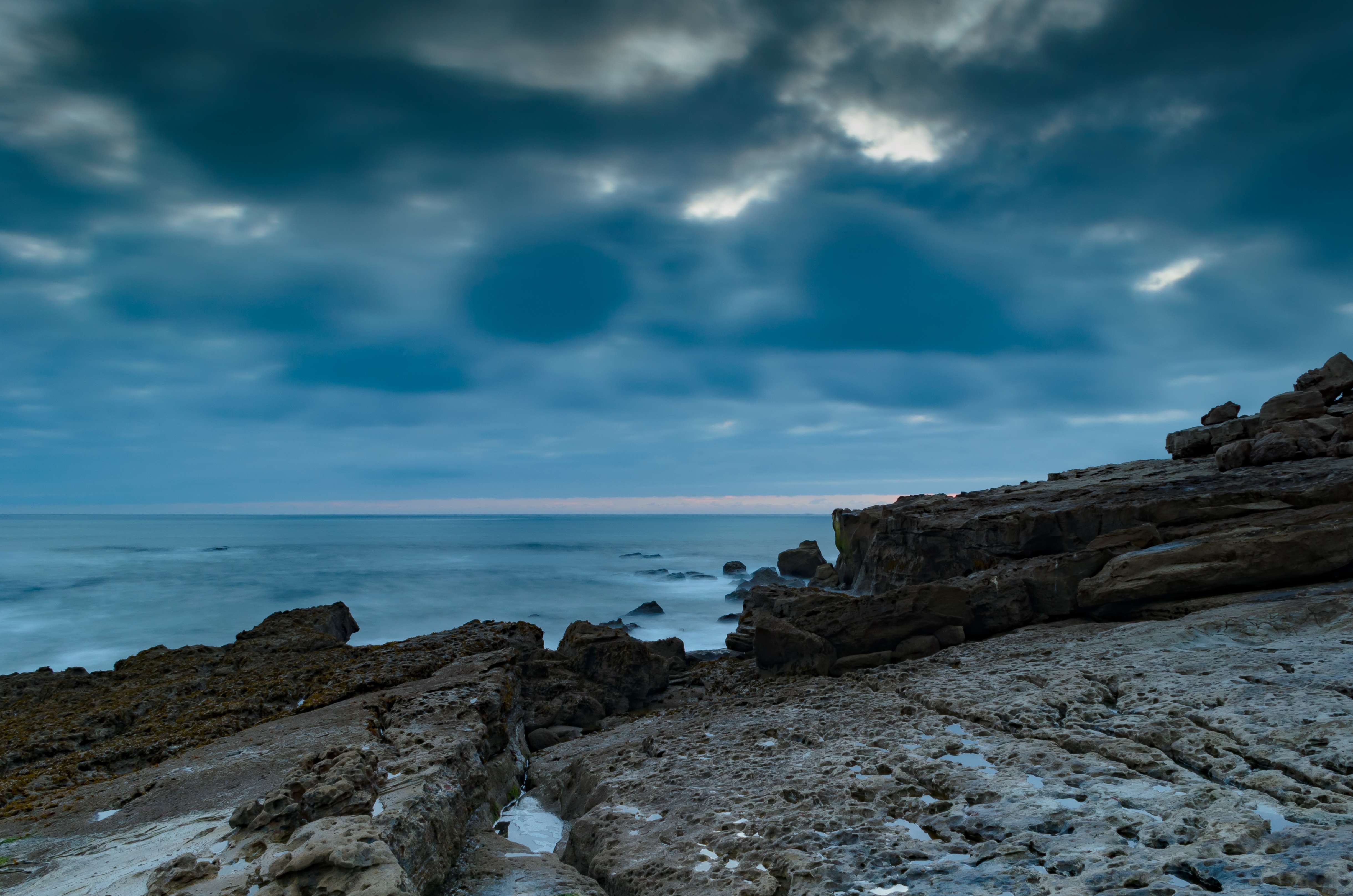 Cloudy Coastline Ocean Horizon Wallpapers