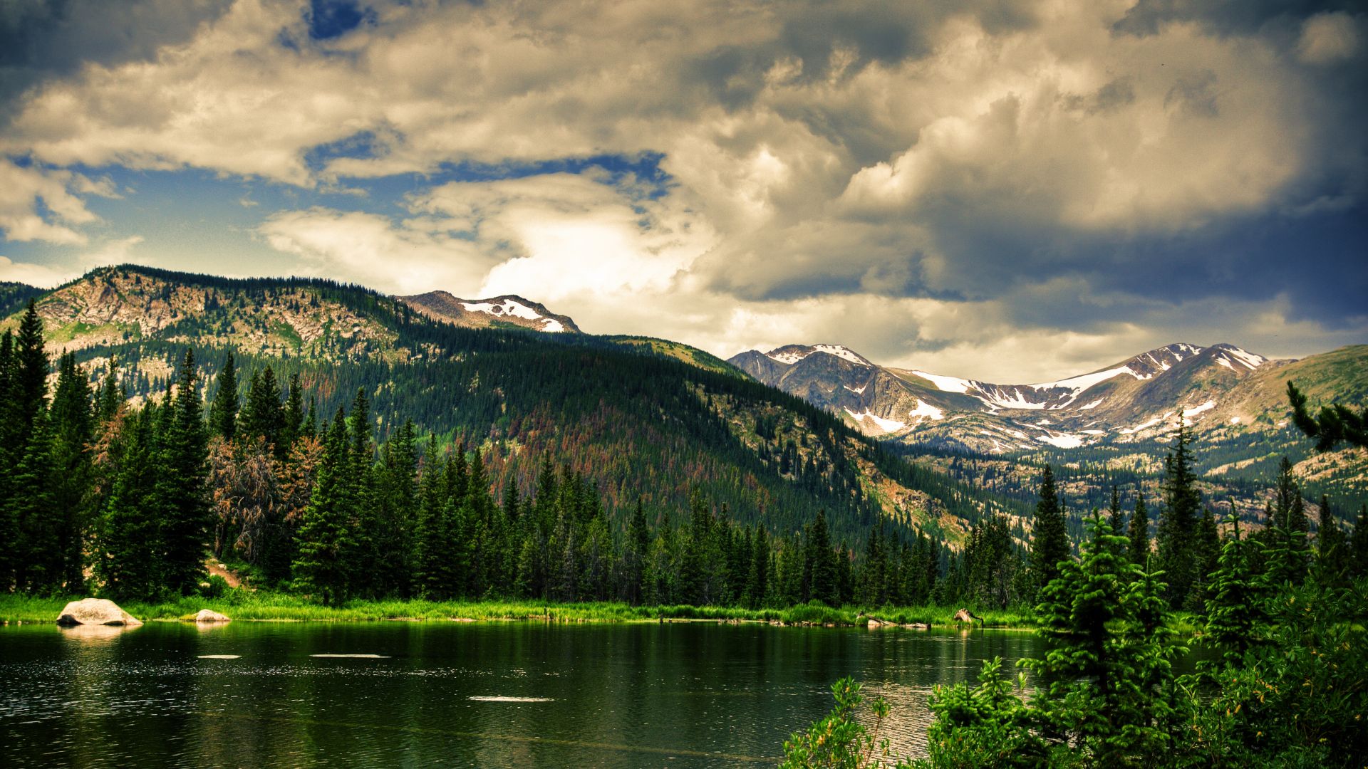 Cloudy Forest Mountains And Lake Wallpapers