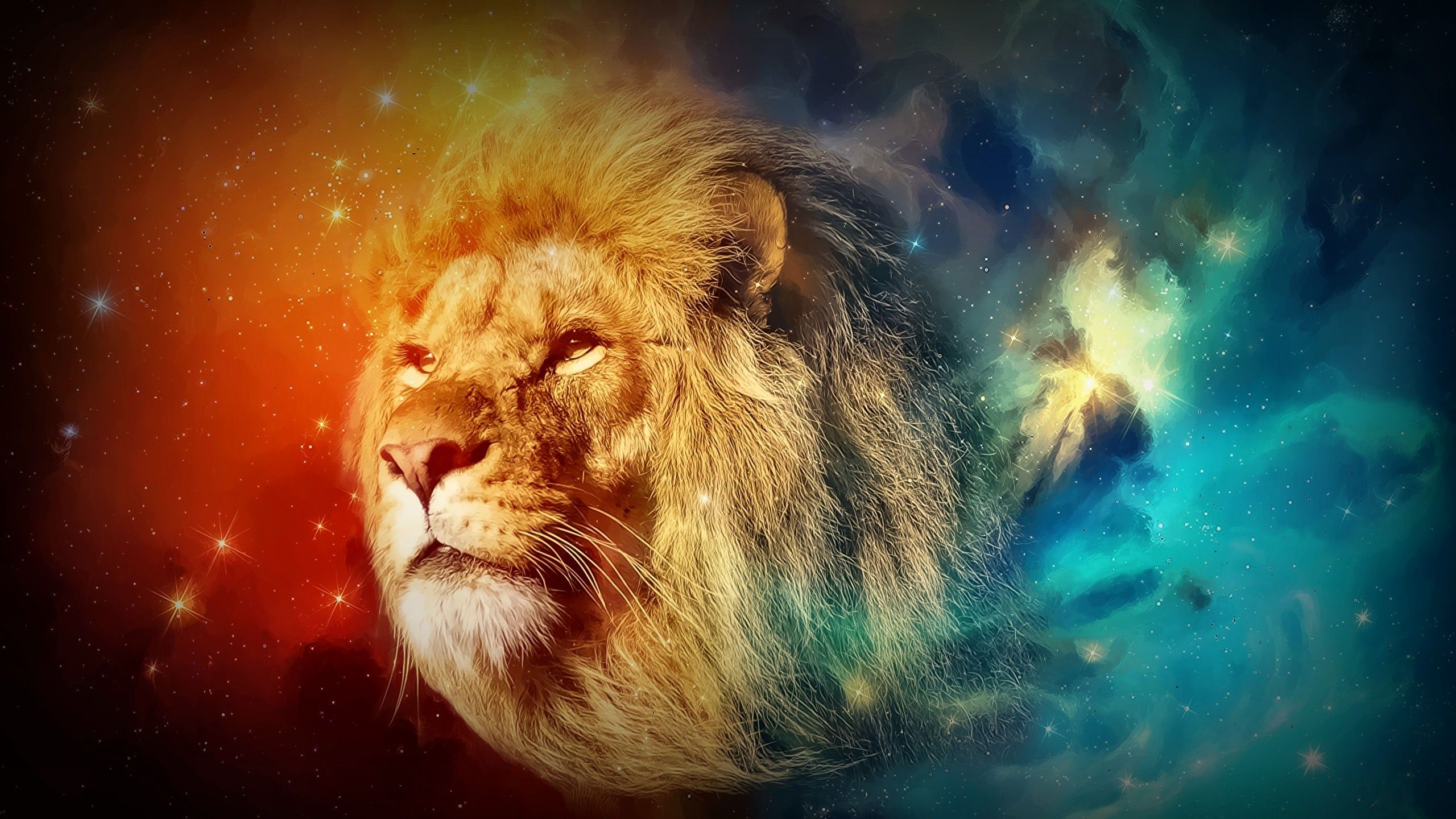 Colorful Lion Spirit In Space Nebula
 Wallpapers