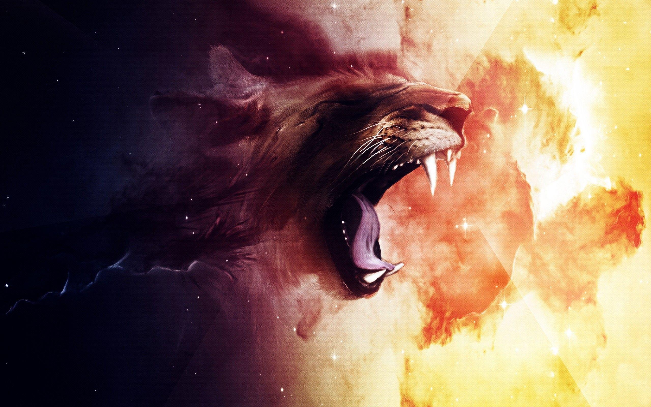 Colorful Lion Spirit In Space Nebula
 Wallpapers