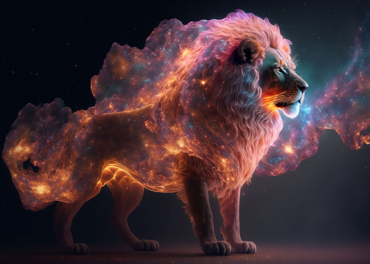 Colorful Lion Spirit In Space Nebula
 Wallpapers