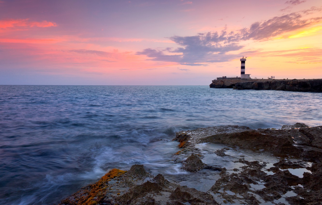 Colorful Sky Sea And Lighthouse Wallpapers