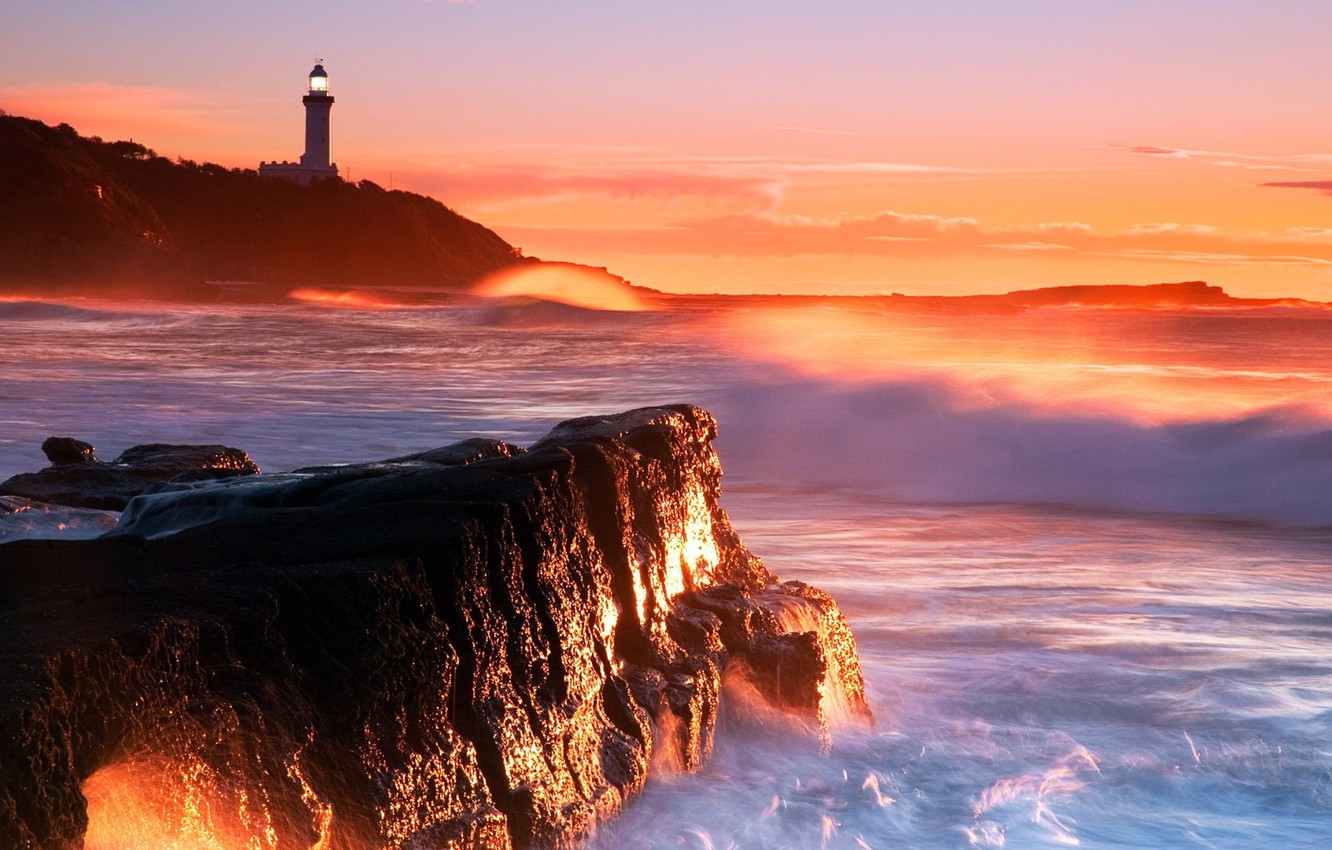 Colorful Sky Sea And Lighthouse Wallpapers