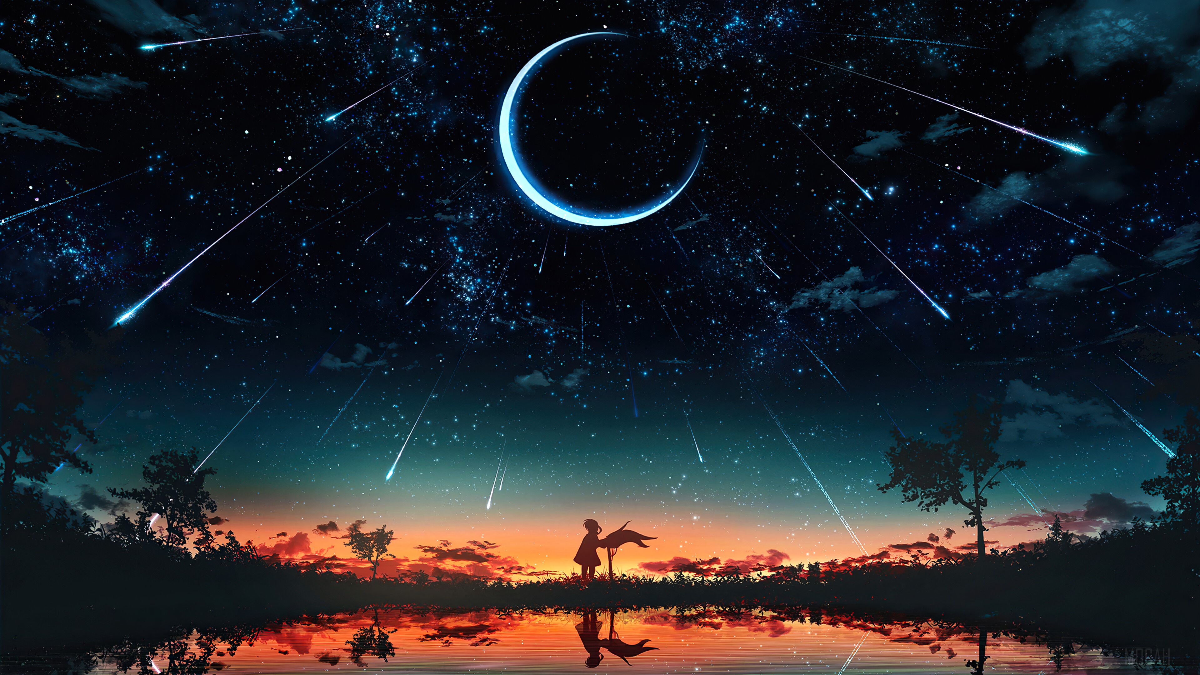 Cool Anime Starry Night Illustration Wallpapers