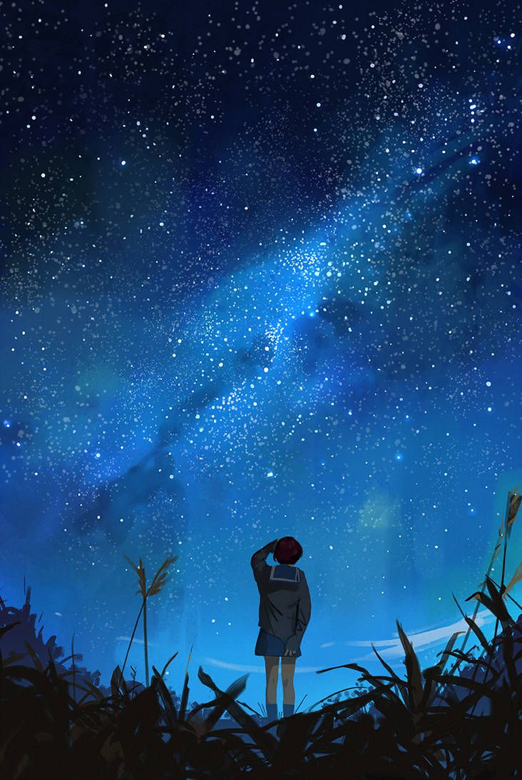Cool Anime Starry Night Illustration Wallpapers