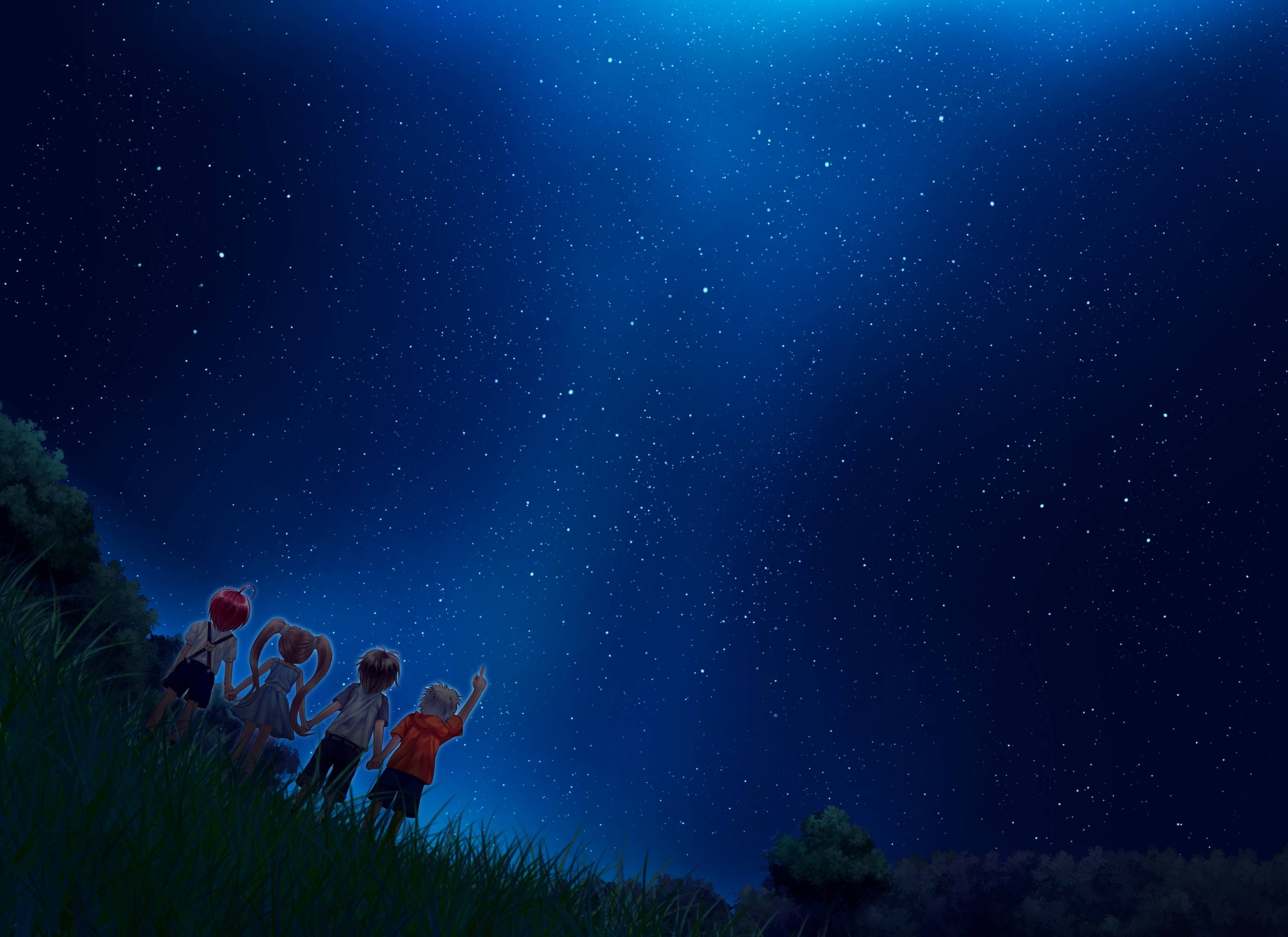 Cool Anime Starry Night Illustration Wallpapers