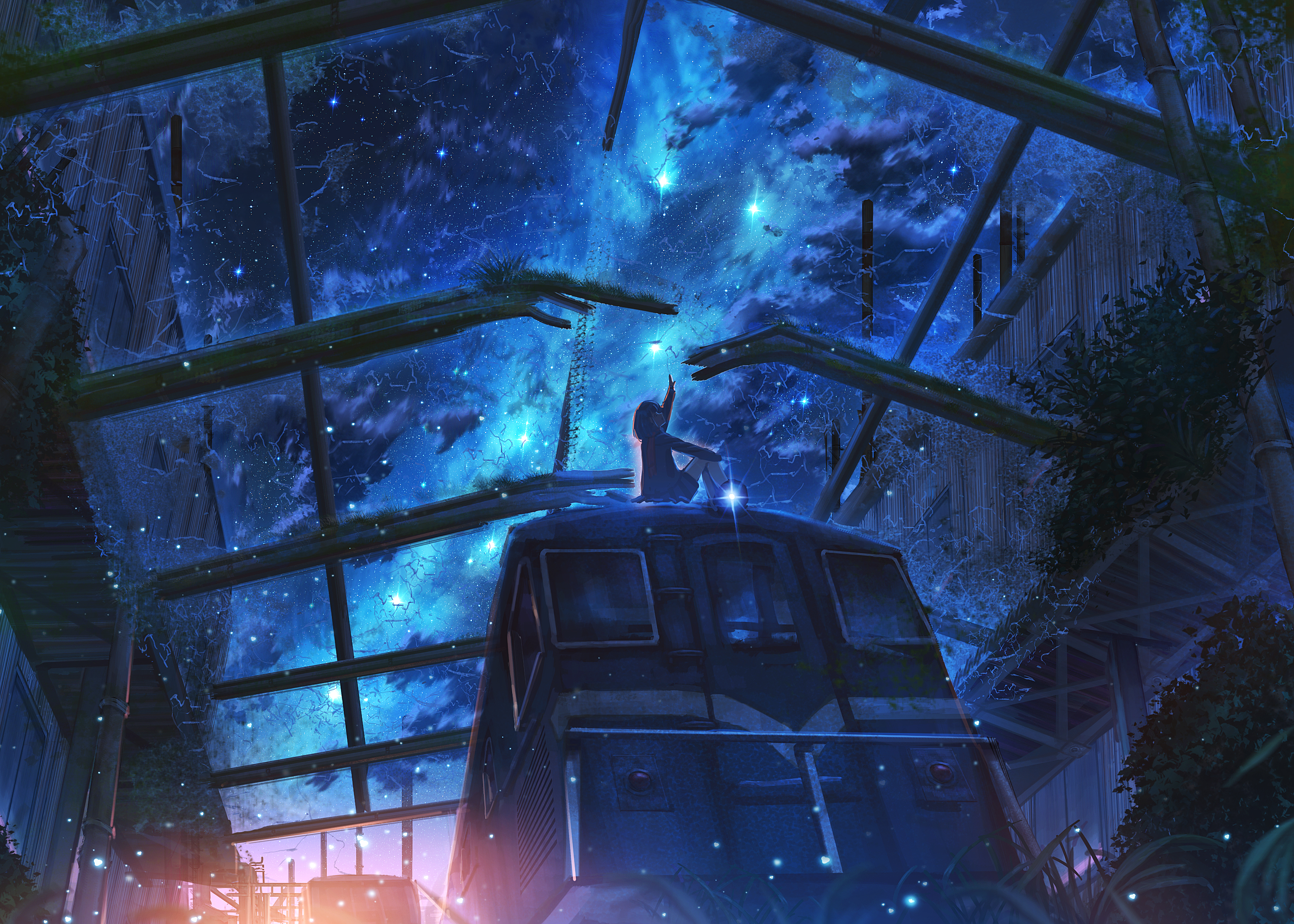 Cool Anime Starry Night Illustration Wallpapers