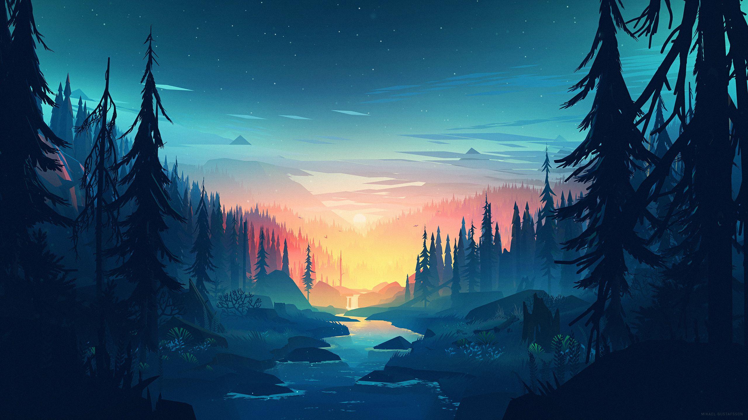 Cool Landscape Night Minimal Art Wallpapers