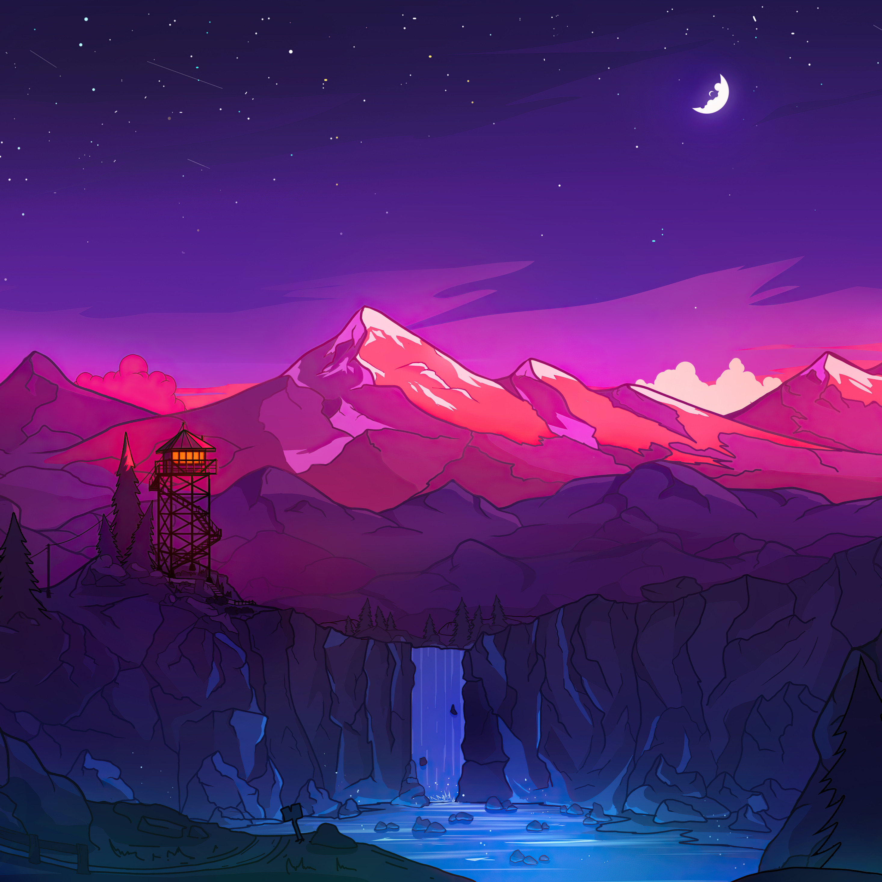 Cool Landscape Night Minimal Art Wallpapers