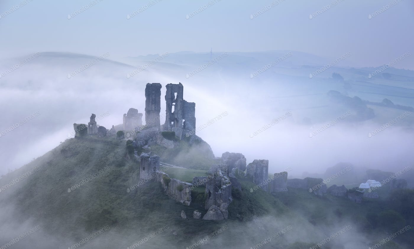 Corfe Castle Fog Day Wallpapers