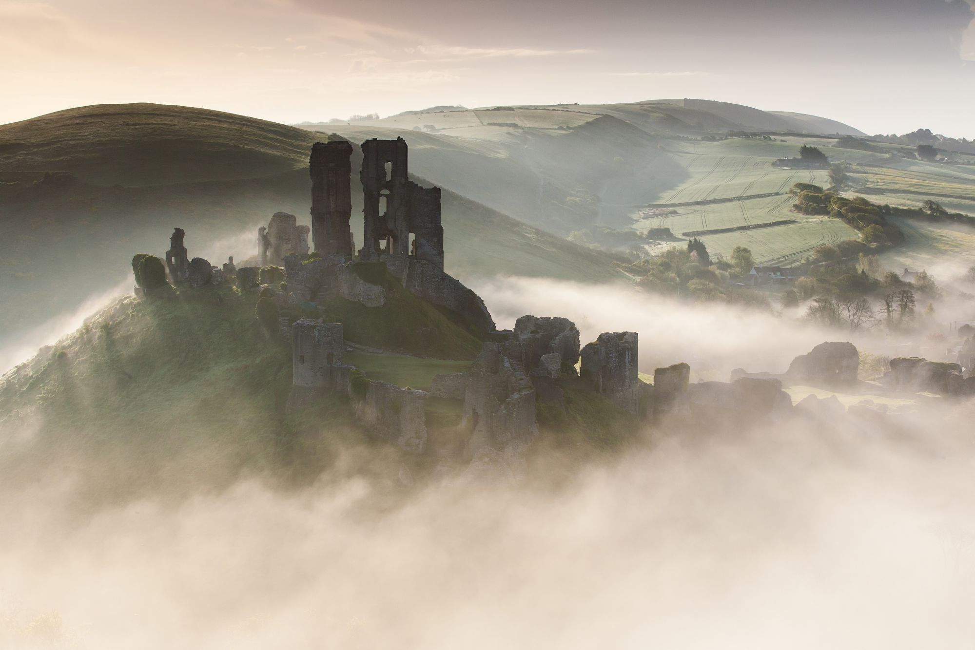 Corfe Castle Fog Day Wallpapers