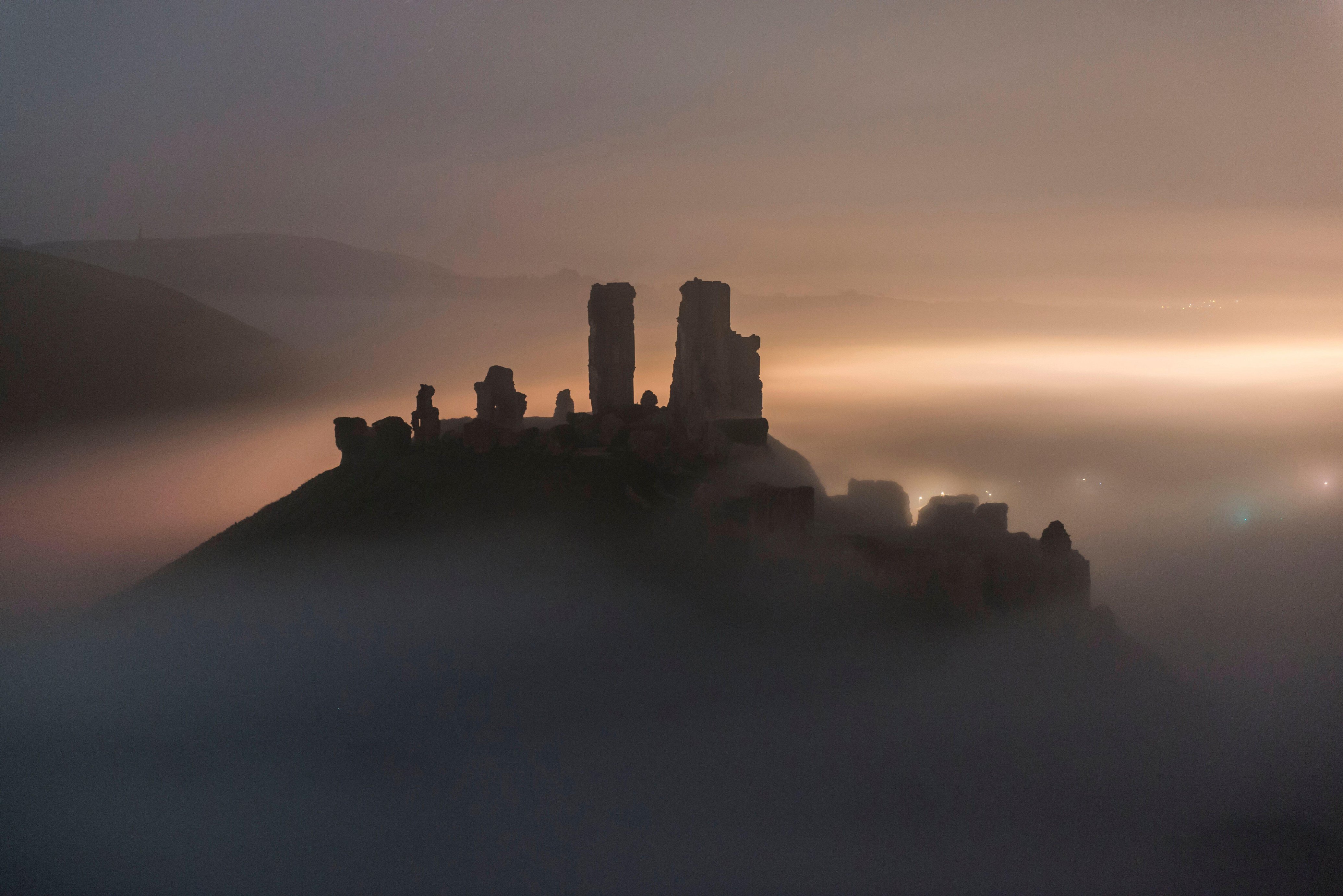 Corfe Castle Fog Day Wallpapers