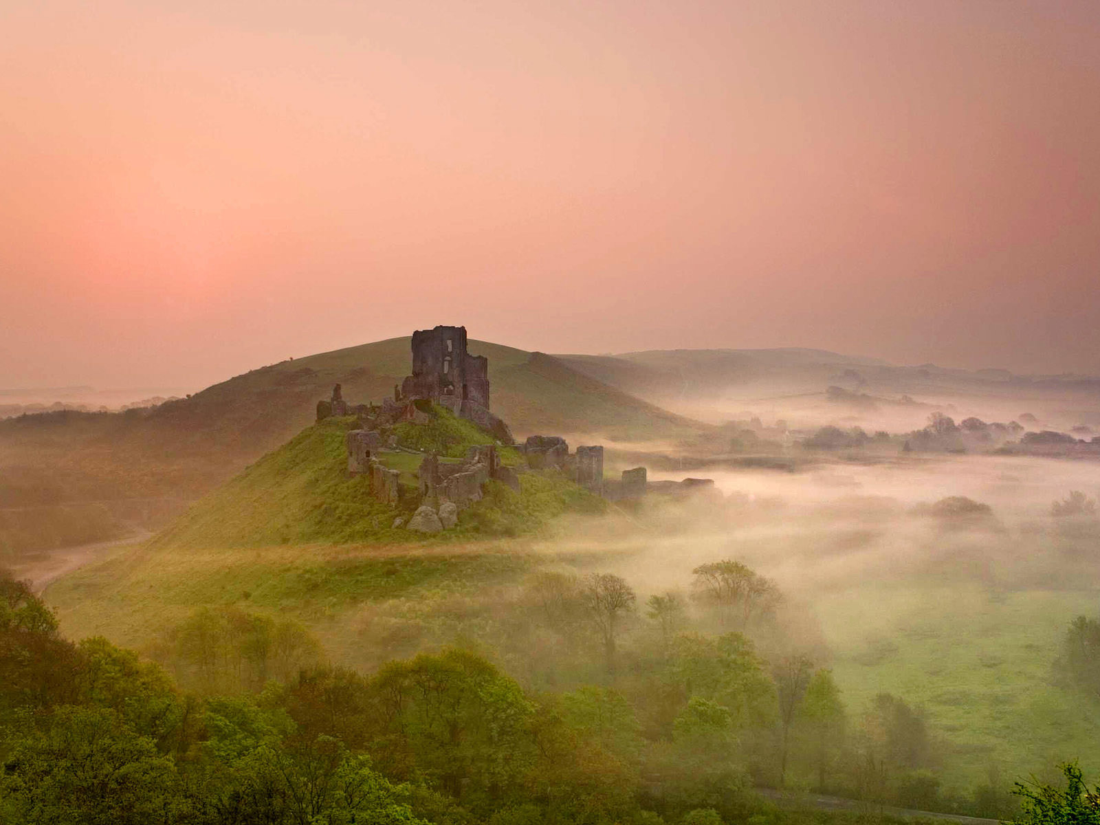 Corfe Castle Fog Day Wallpapers