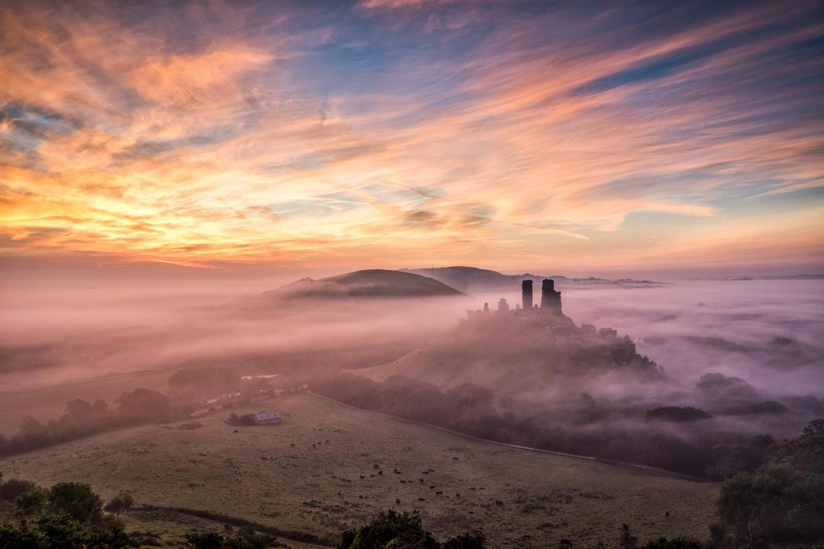 Corfe Castle Fog Day Wallpapers