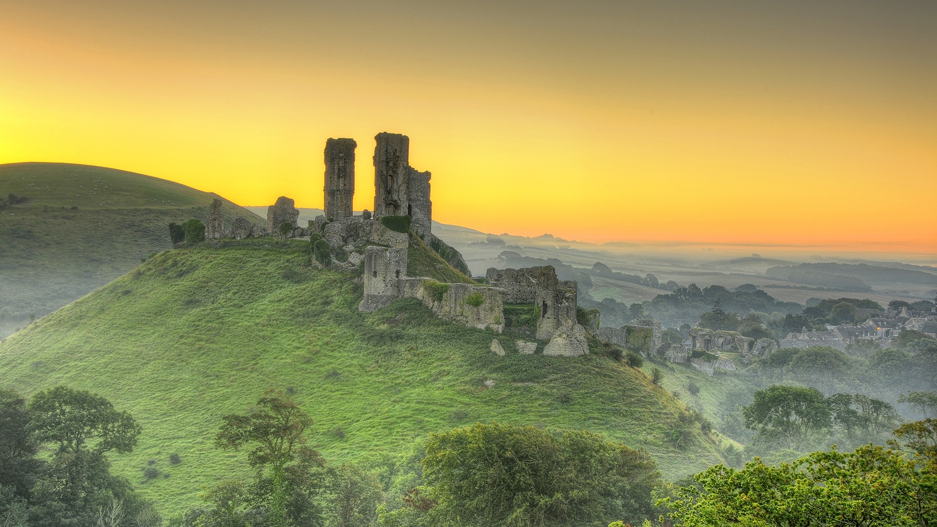 Corfe Castle Fog Day Wallpapers