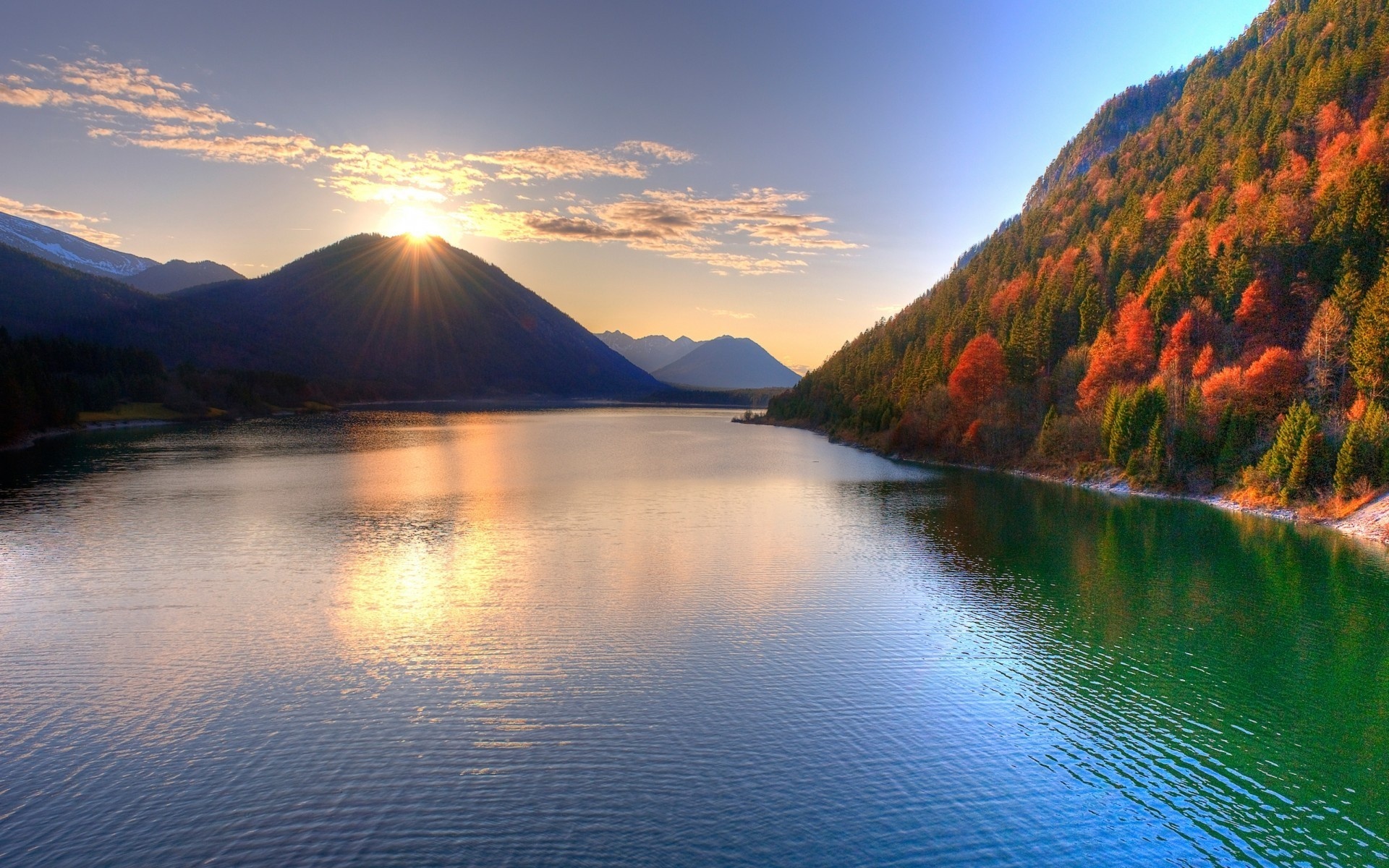 Countryside Beautiful Autumn Season Sunset Boat Landscape Moutains Wallpapers