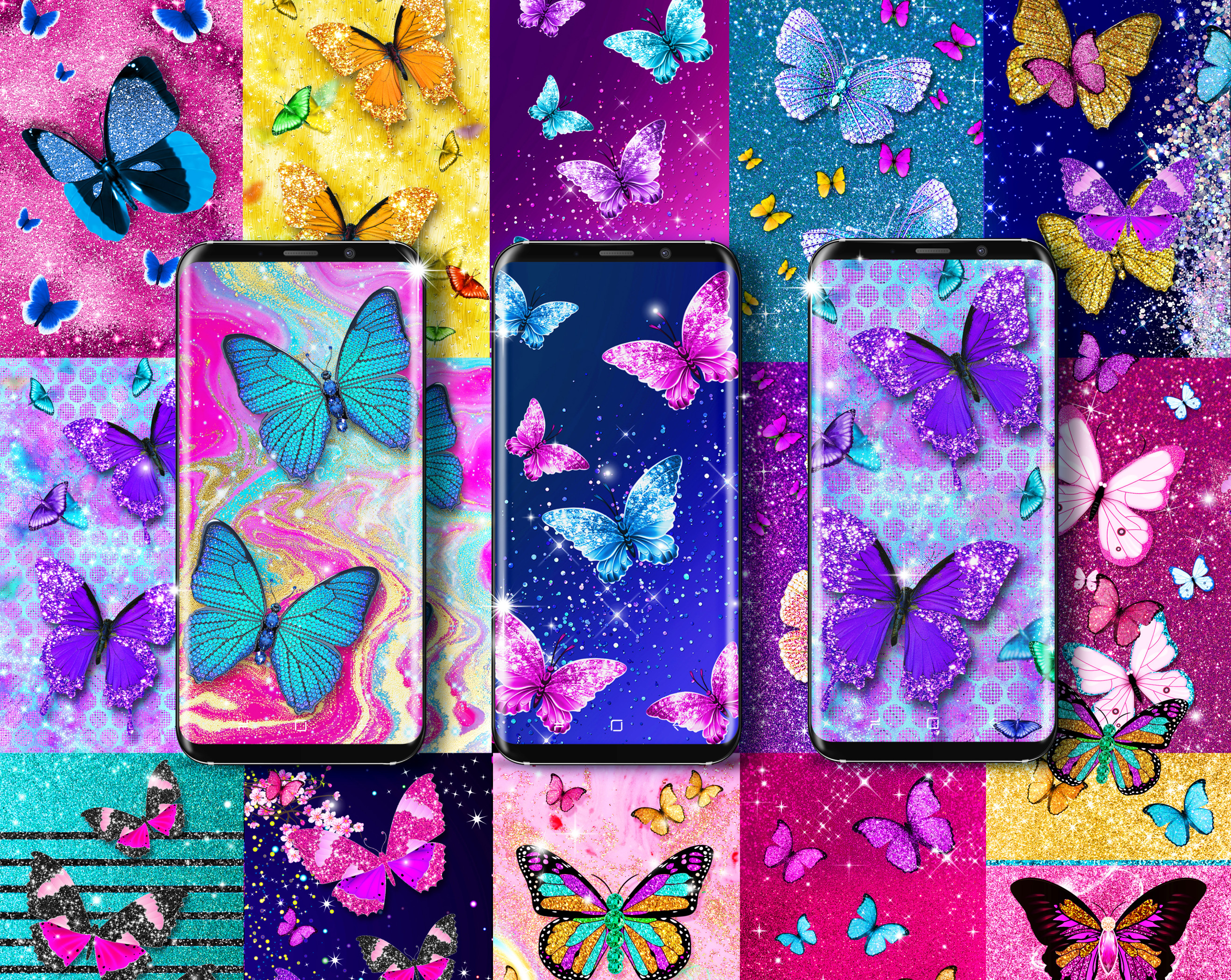 Crystal Blue Glitter Butterfly Wallpapers