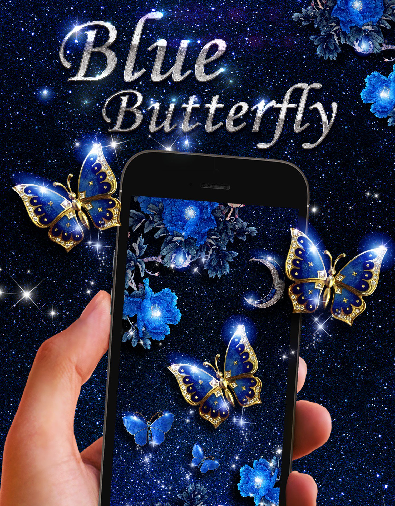 Crystal Blue Glitter Butterfly Wallpapers