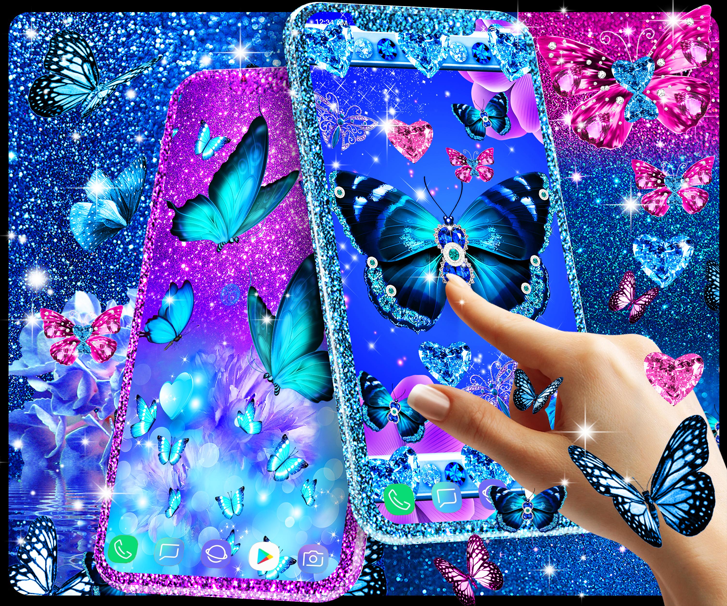 Crystal Blue Glitter Butterfly Wallpapers