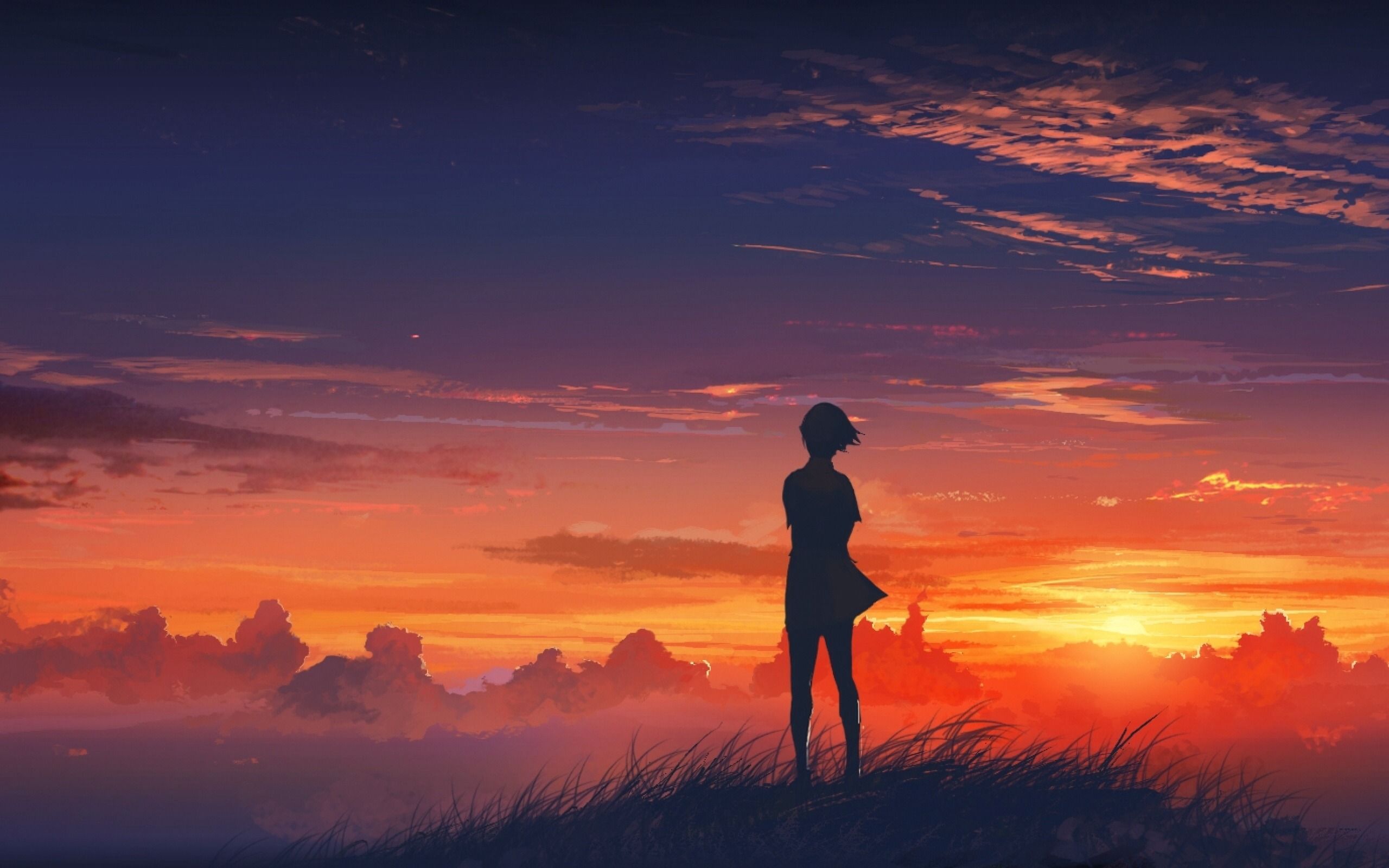 Cute Anime Girl Sunset Draw Wallpapers