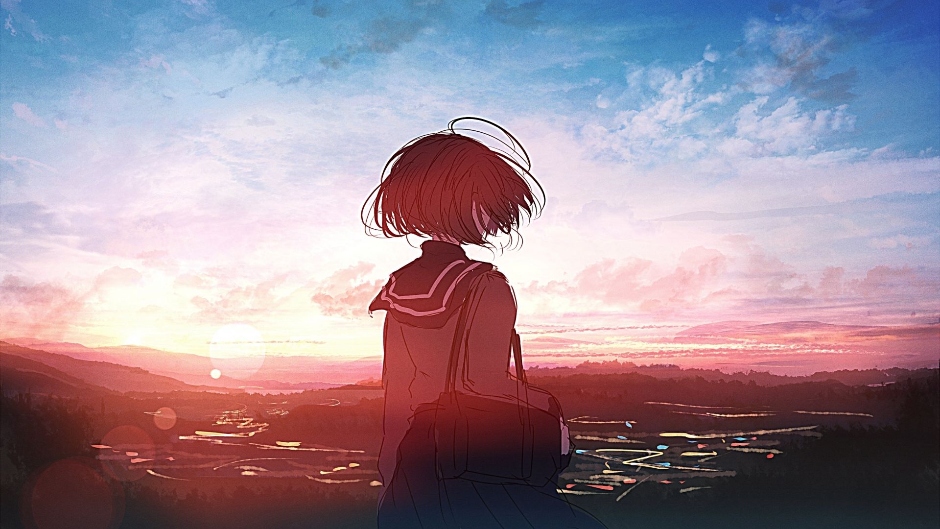 Cute Anime Girl Sunset Draw Wallpapers