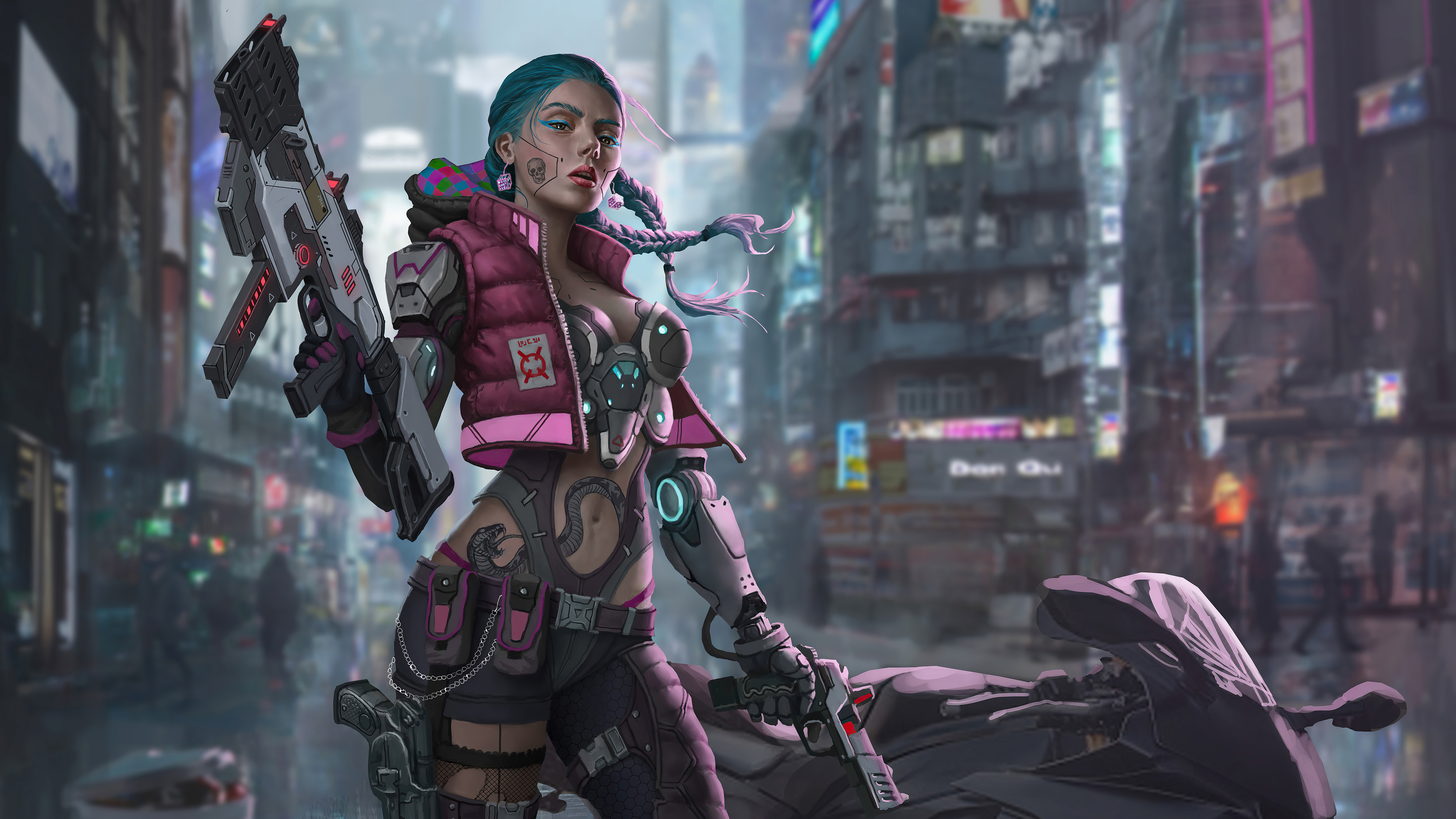 Cyberpunk Cyborg Girl Biker 2077 Wallpapers