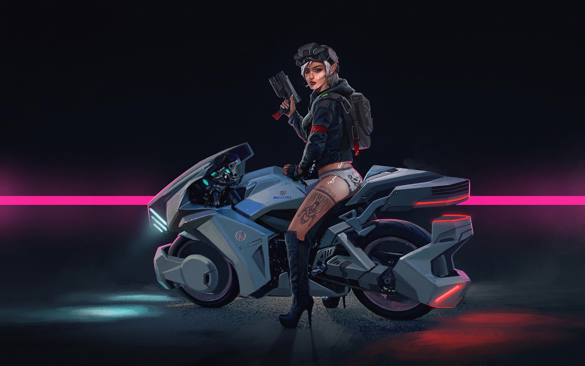 Cyberpunk Girl Futuristic Motorcycle
 Wallpapers