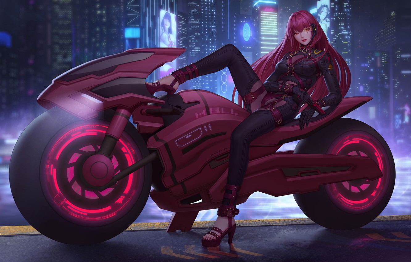 Cyberpunk Woman In Motorcycle Wallpapers