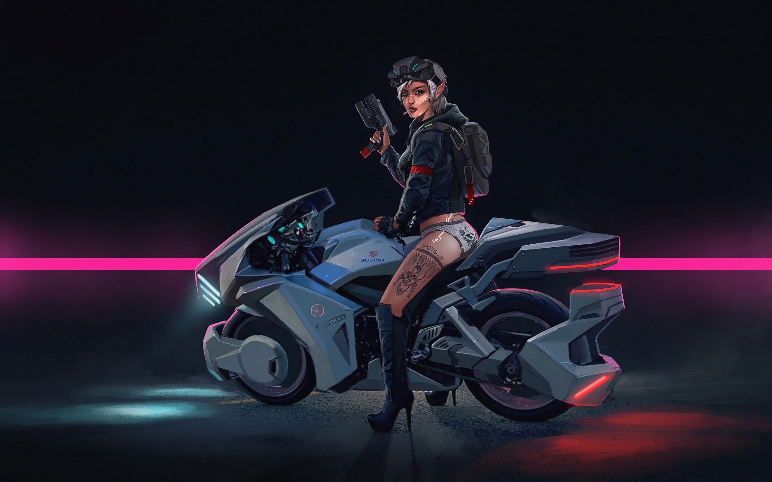 Cyberpunk Woman In Motorcycle Wallpapers