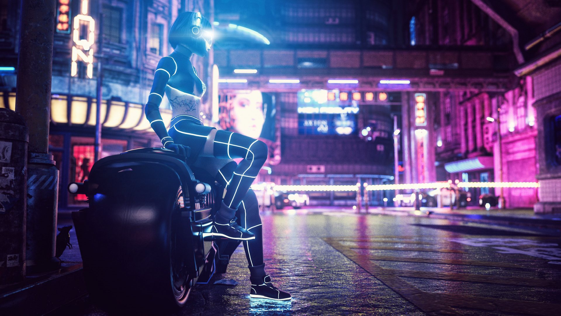 Cyberpunk Woman In Motorcycle Wallpapers