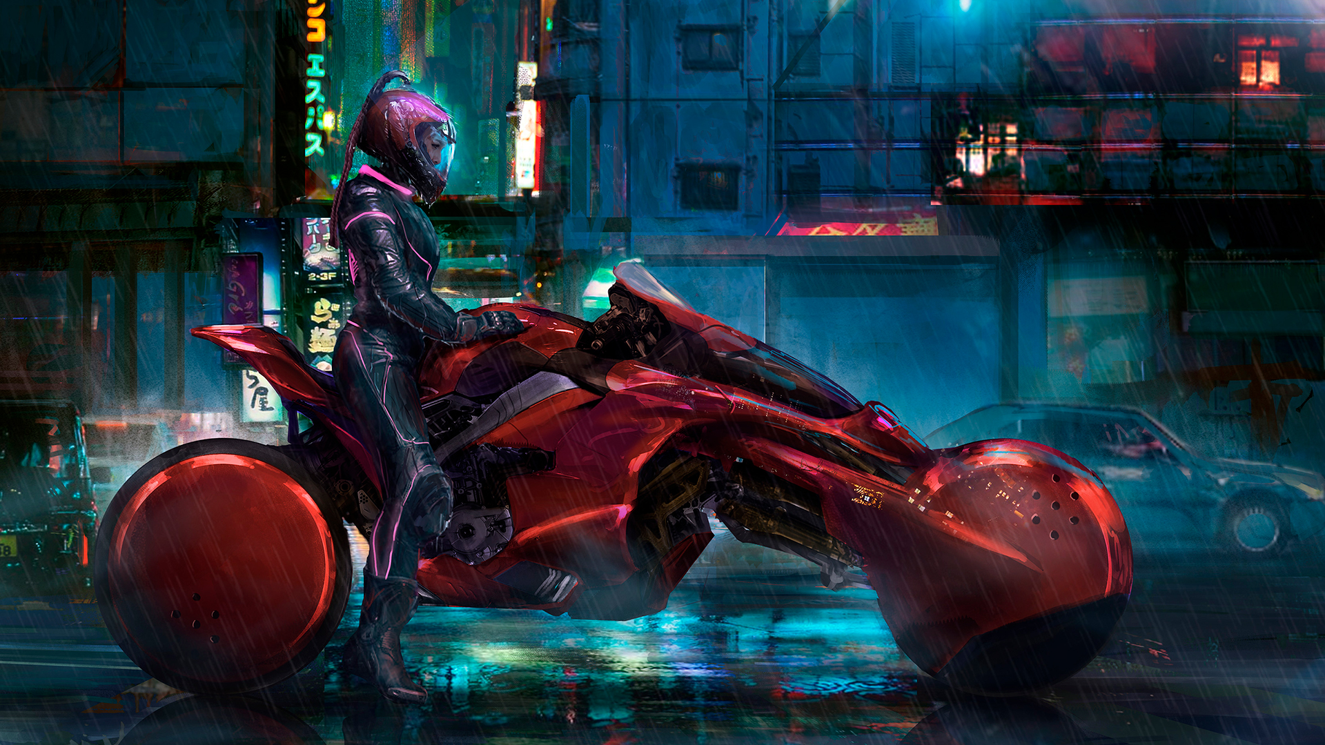 Cyberpunk Woman In Motorcycle Wallpapers