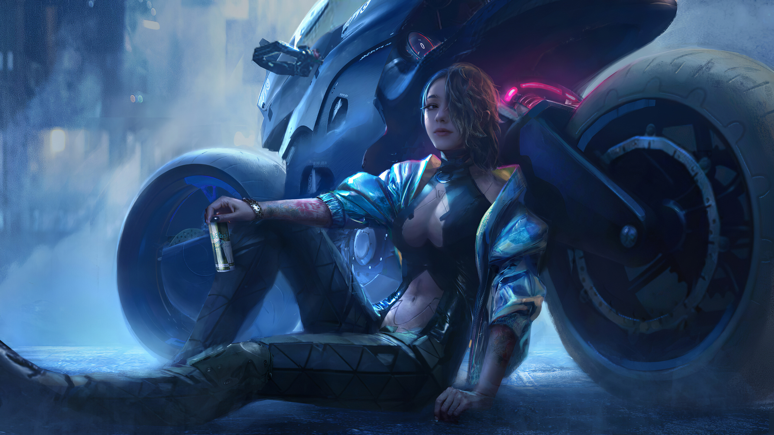 Cyberpunk Woman In Motorcycle Wallpapers