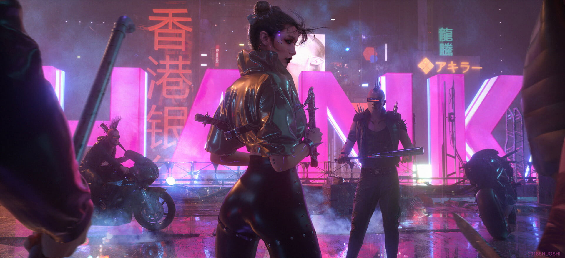 Cyberpunk Woman In Motorcycle Wallpapers