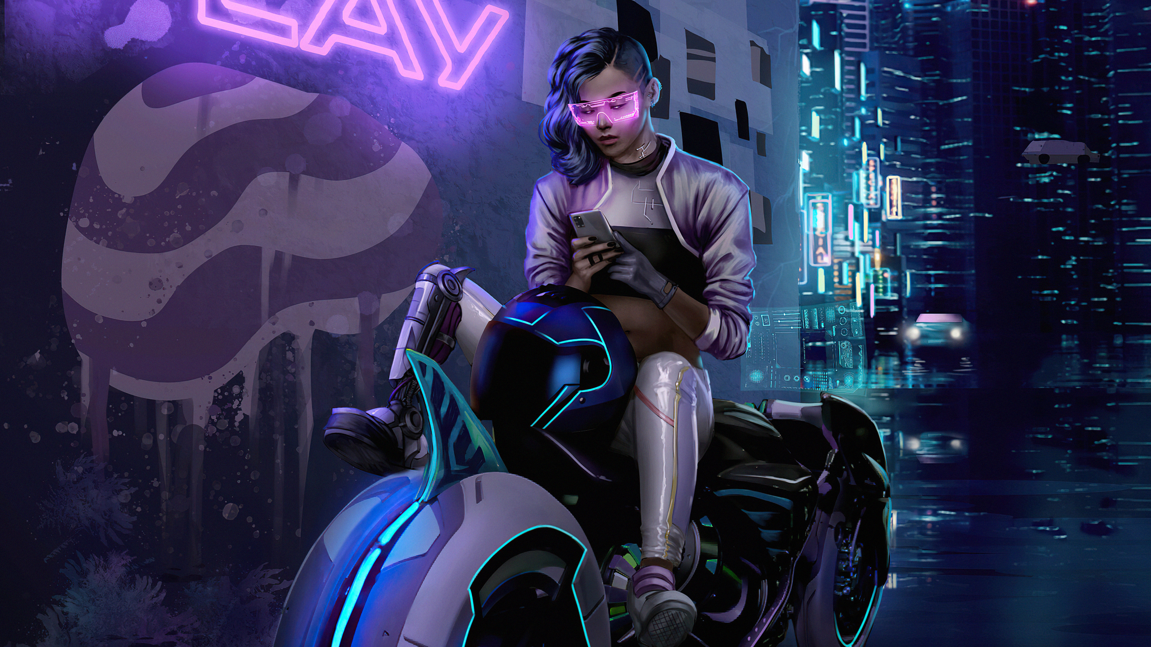 Cyberpunk Woman In Motorcycle Wallpapers