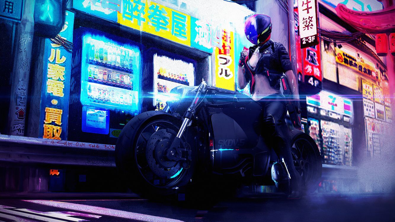 Cyberpunk Woman In Motorcycle Wallpapers