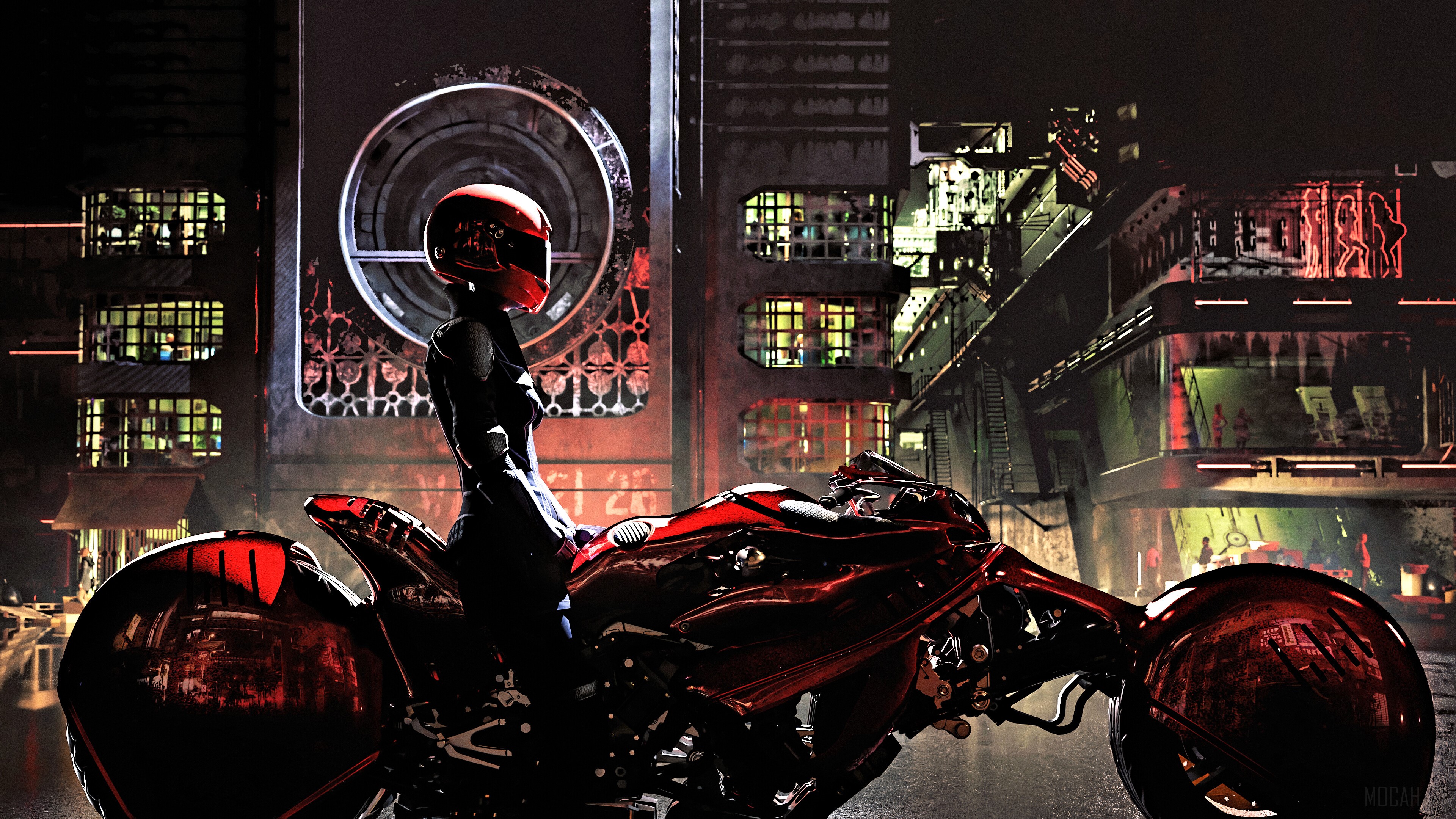 Cyberpunk Woman In Motorcycle Wallpapers