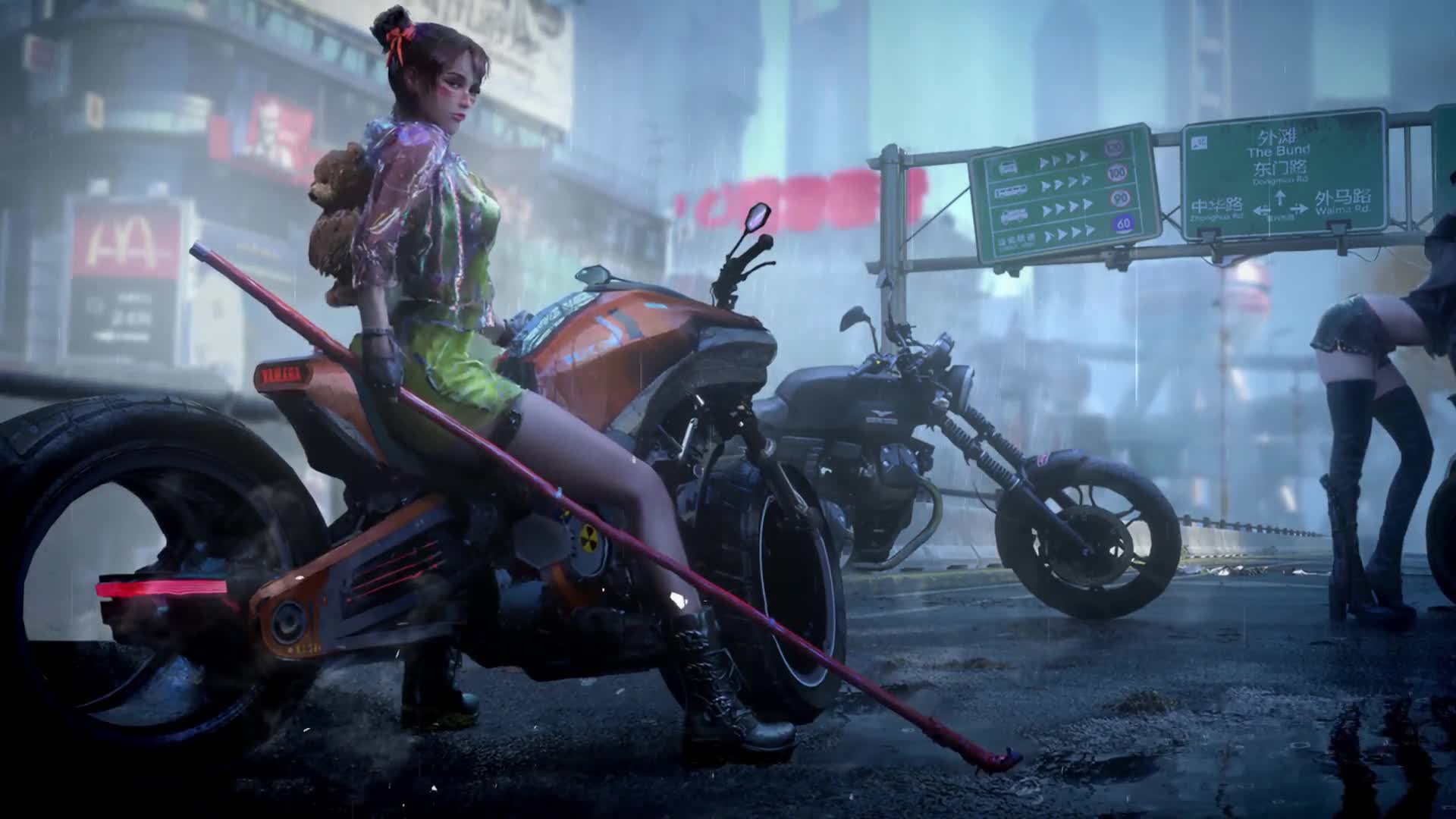 Cyberpunk Woman In Motorcycle Wallpapers