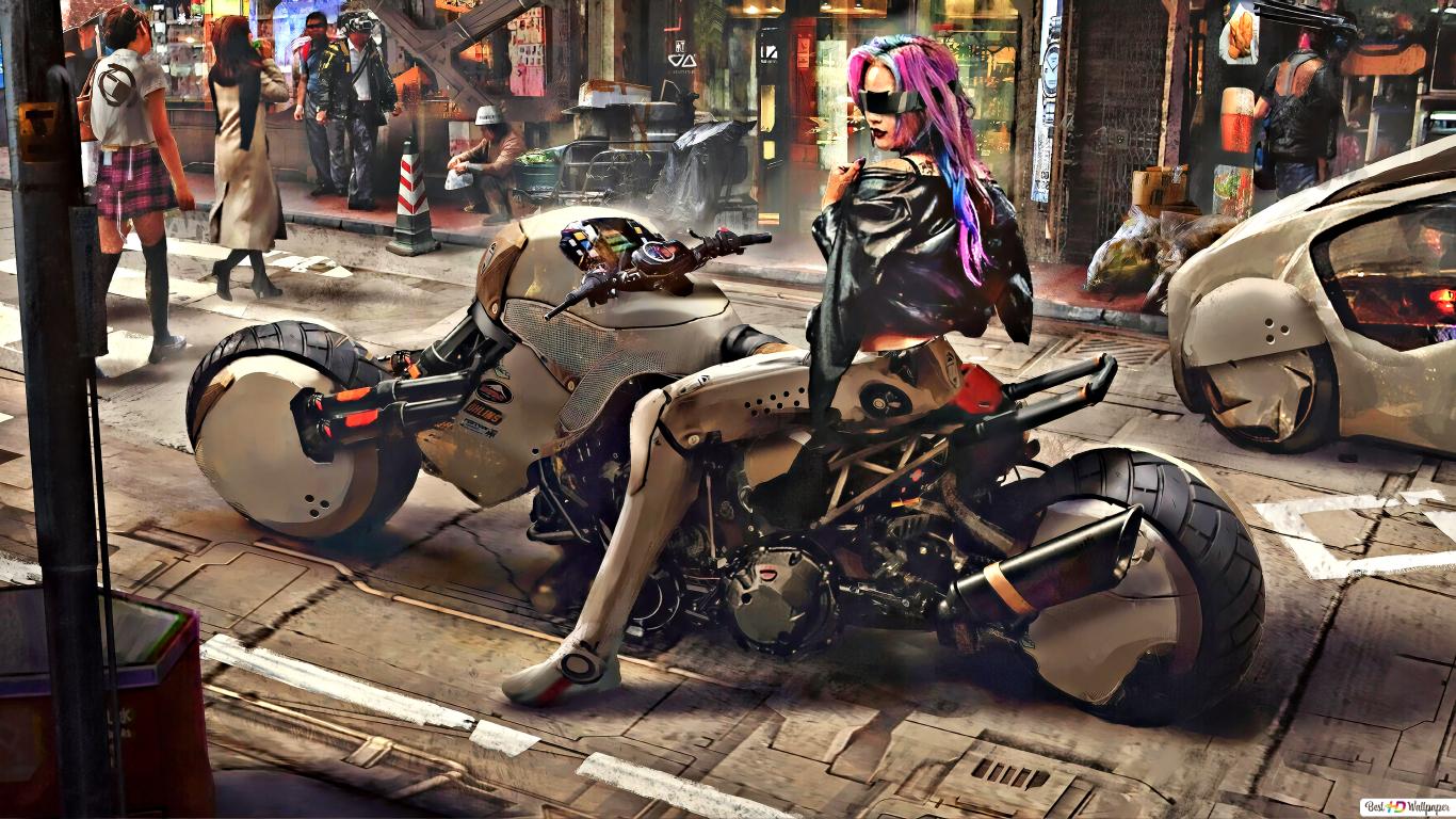 Cyberpunk Woman In Motorcycle Wallpapers