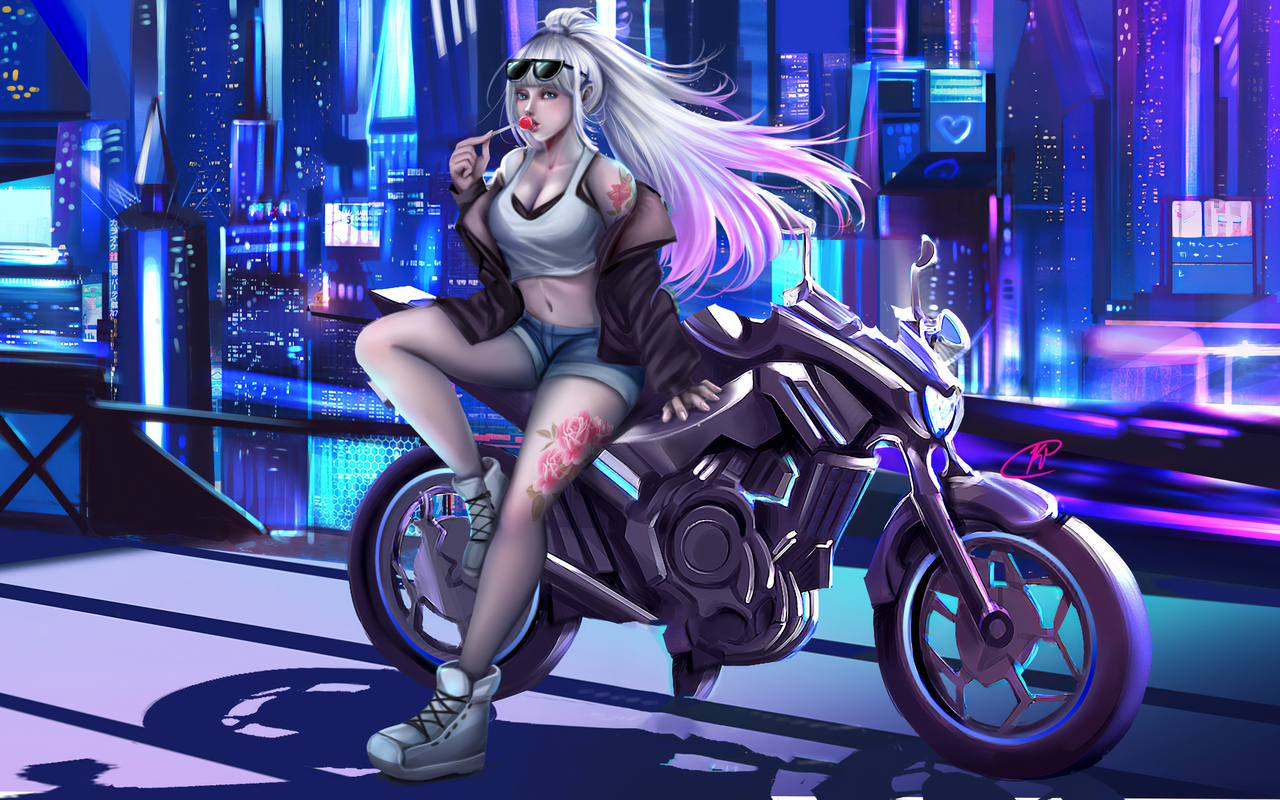 Cyberpunk Woman In Motorcycle Wallpapers