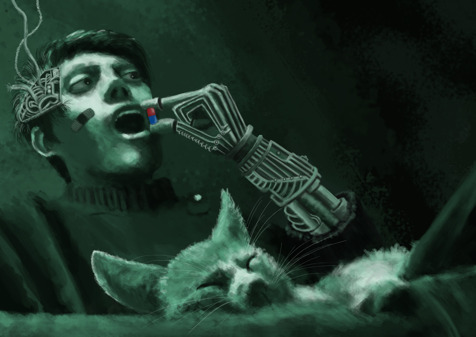 Cyborg Man With Cat Wallpapers