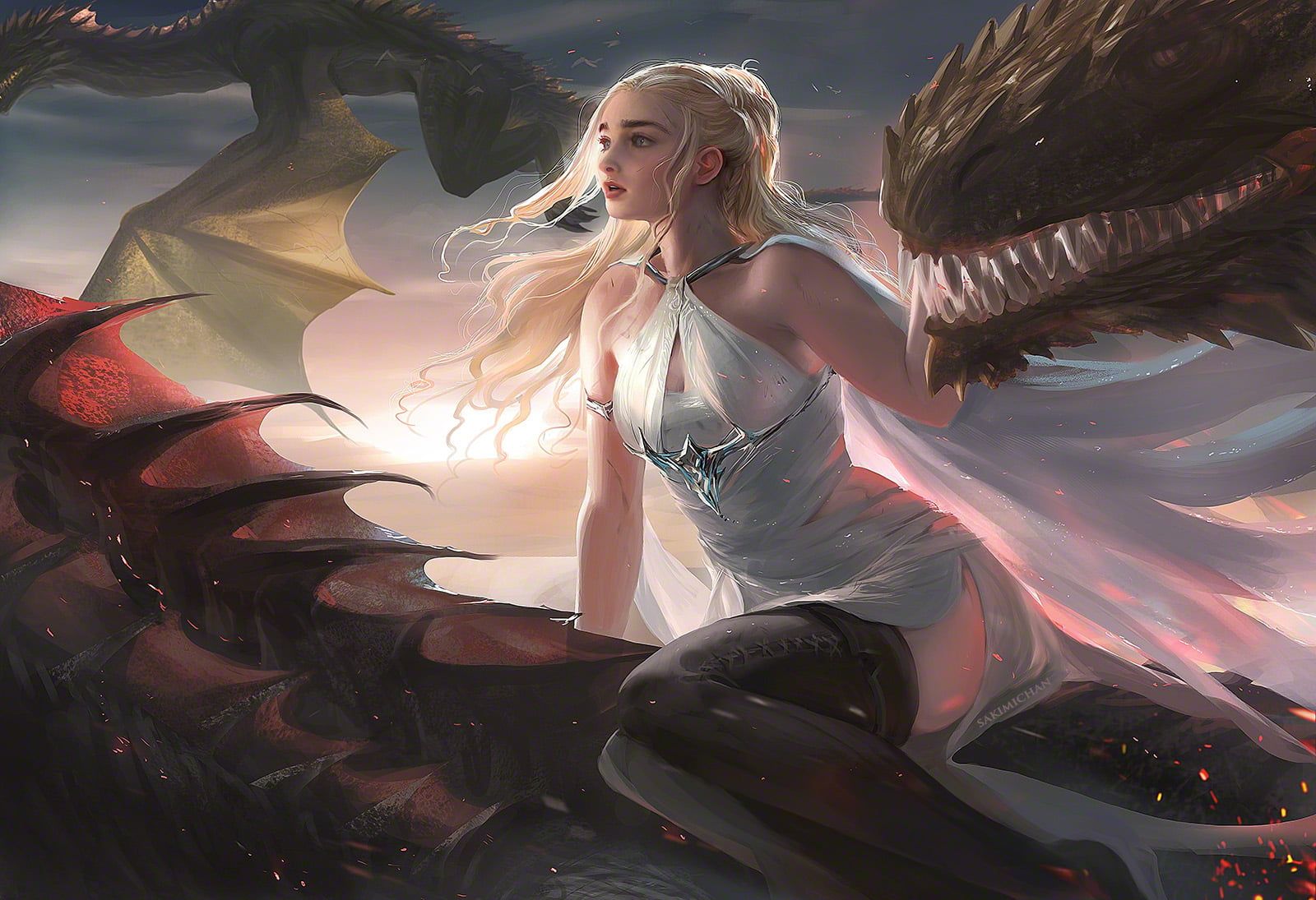 Daenerys Targareyn With His Dragon Art Wallpapers