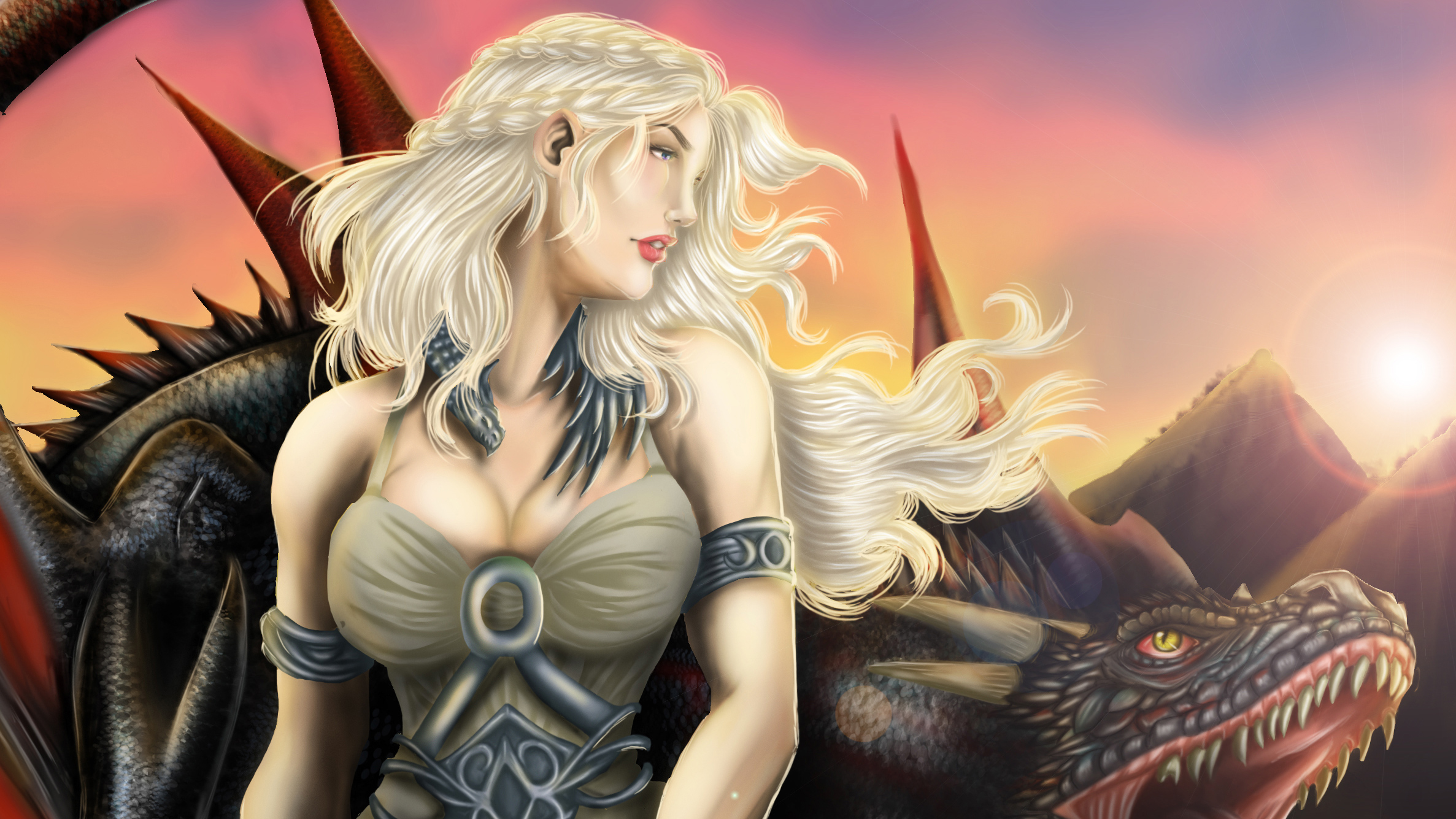 Daenerys Targareyn With His Dragon Art Wallpapers