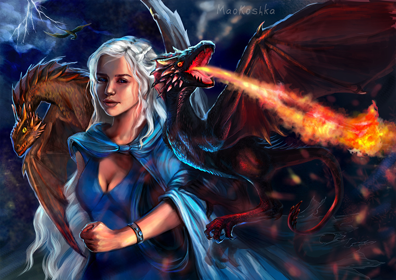 Daenerys Targareyn With His Dragon Art Wallpapers