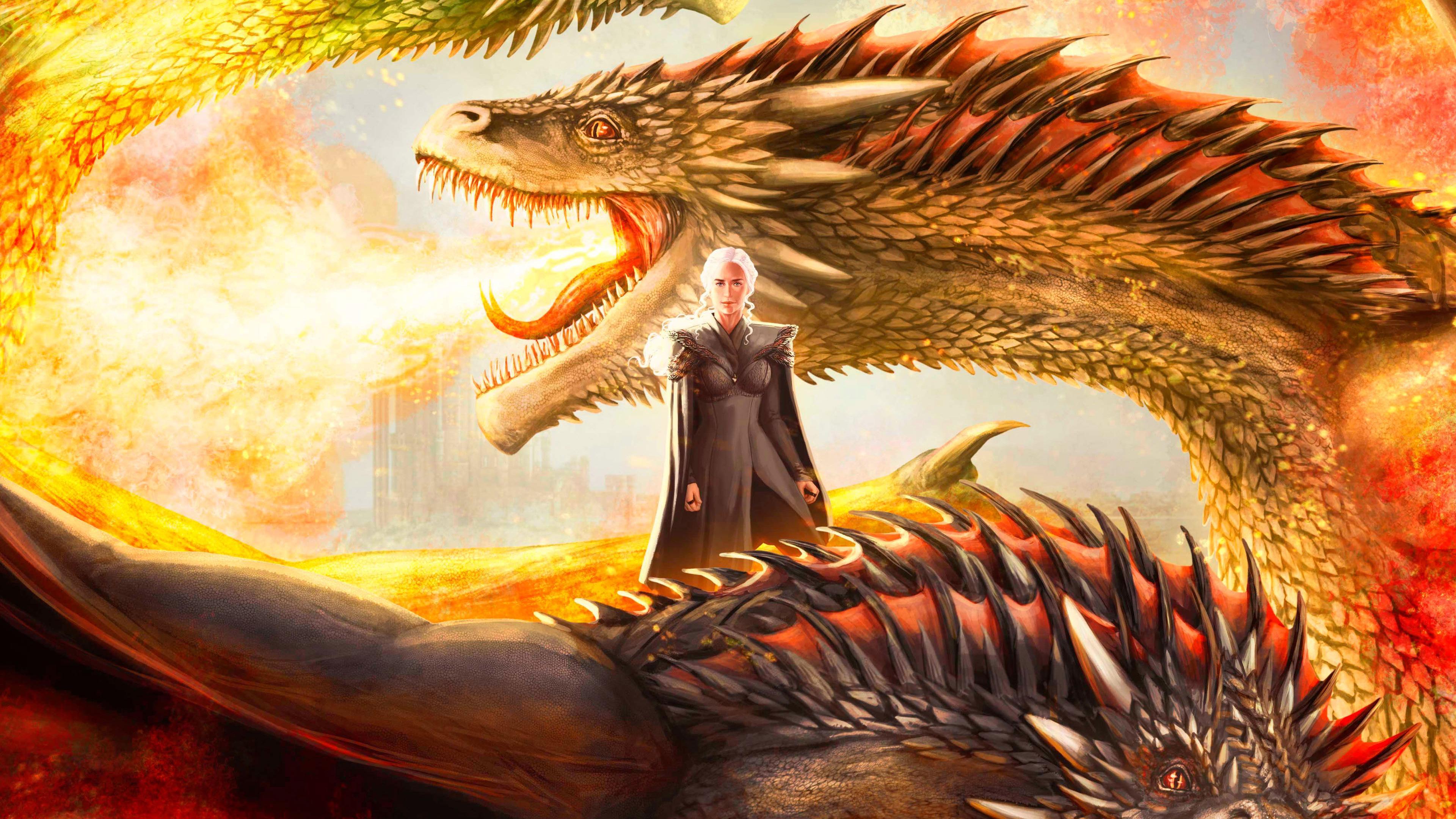 Daenerys Targaryen Game Of Thrones Flying Dragon Artwork Wallpapers