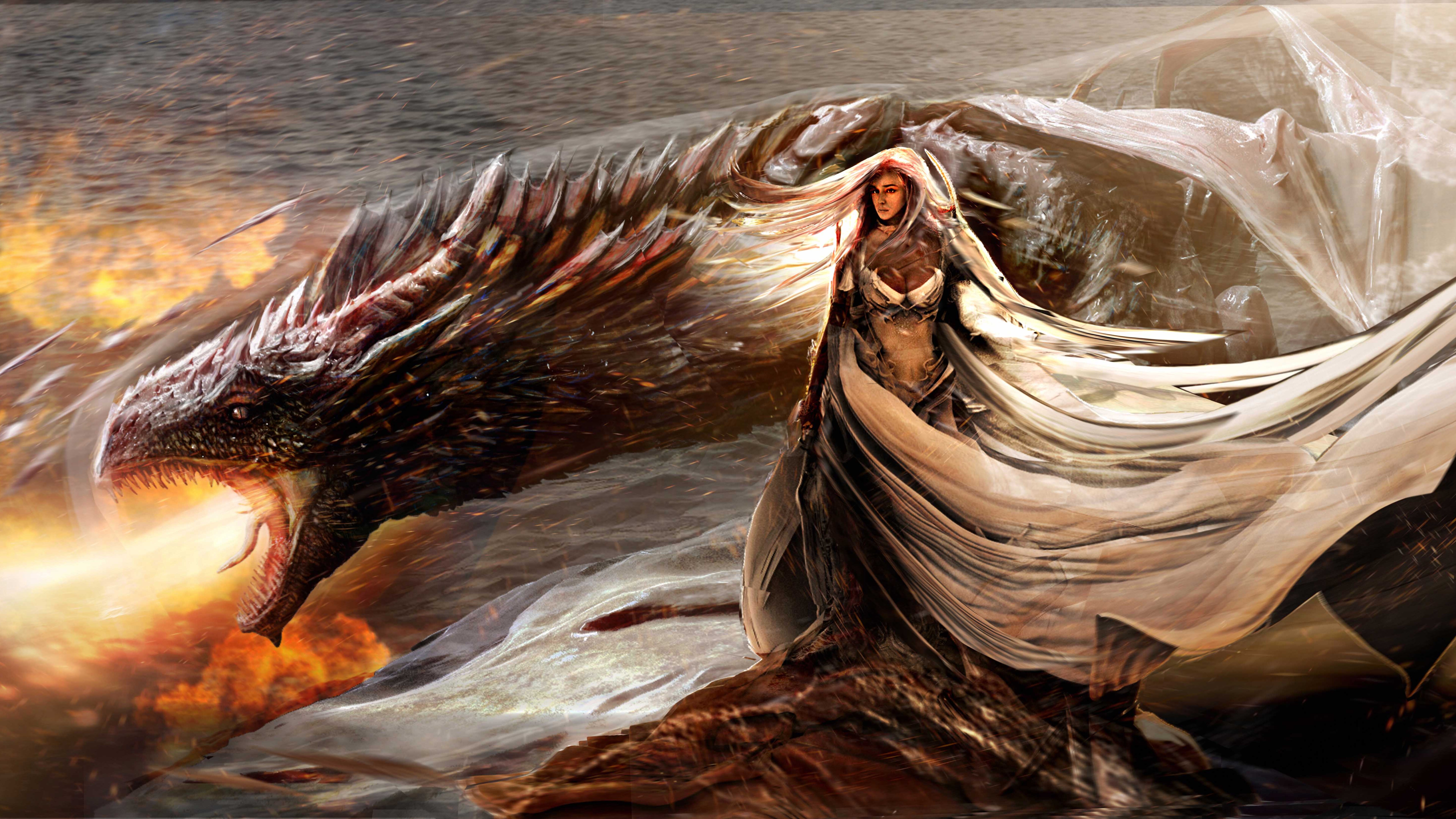 Daenerys Targaryen With Dragon Artwork Wallpapers