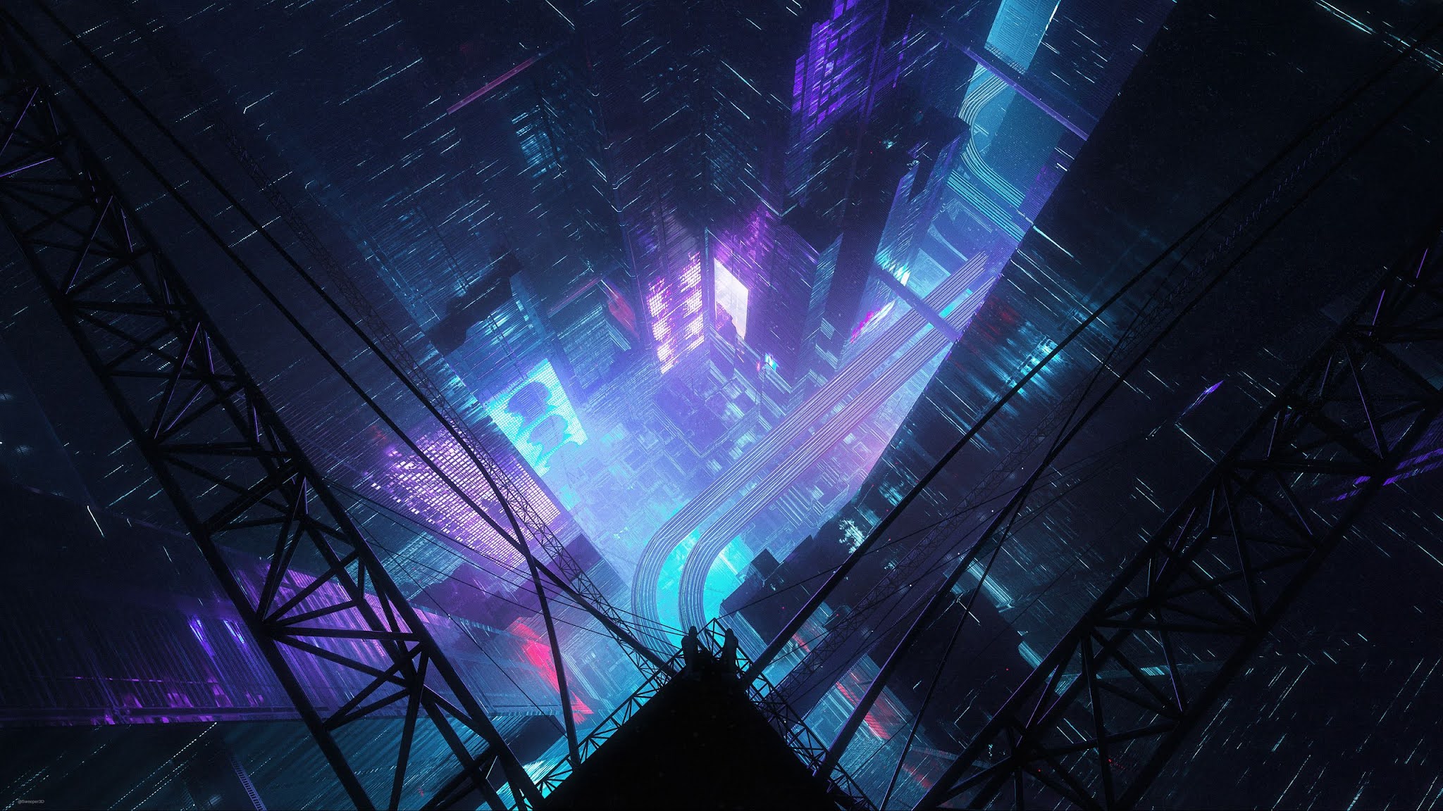 Dark Building Sci Fi Neon Sign Wallpapers